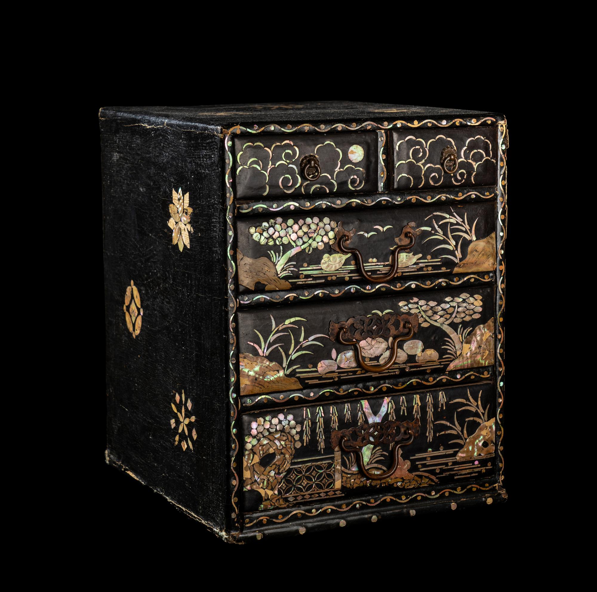 Two Korean Mother-of-Pearl Inlaid Lacquered Accessory Boxes