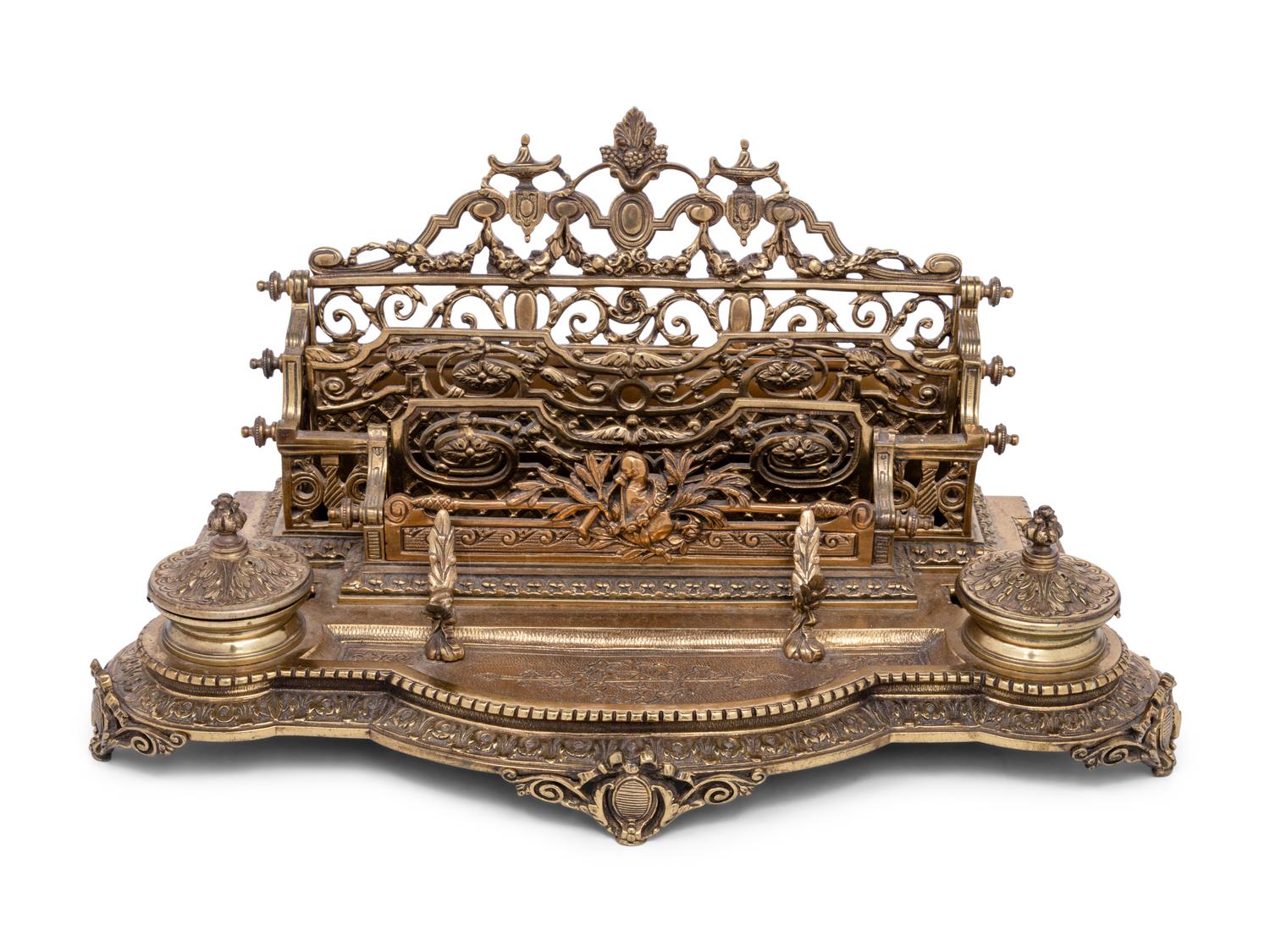 A Victorian Brass Ink and Letter Stand