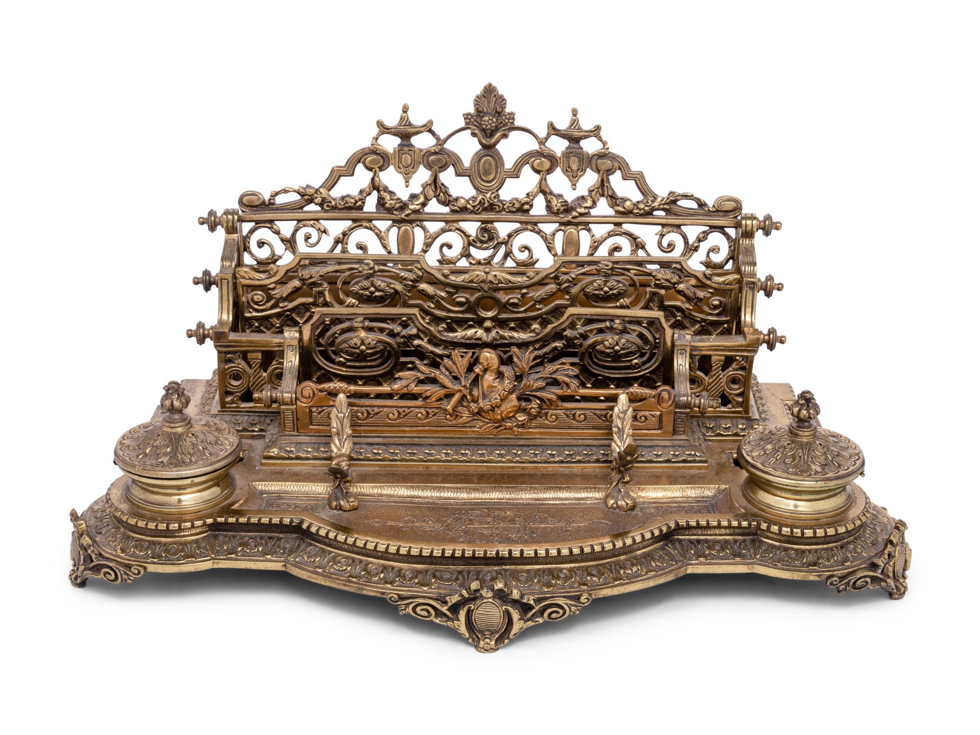 A Victorian Brass Ink and Letter Stand