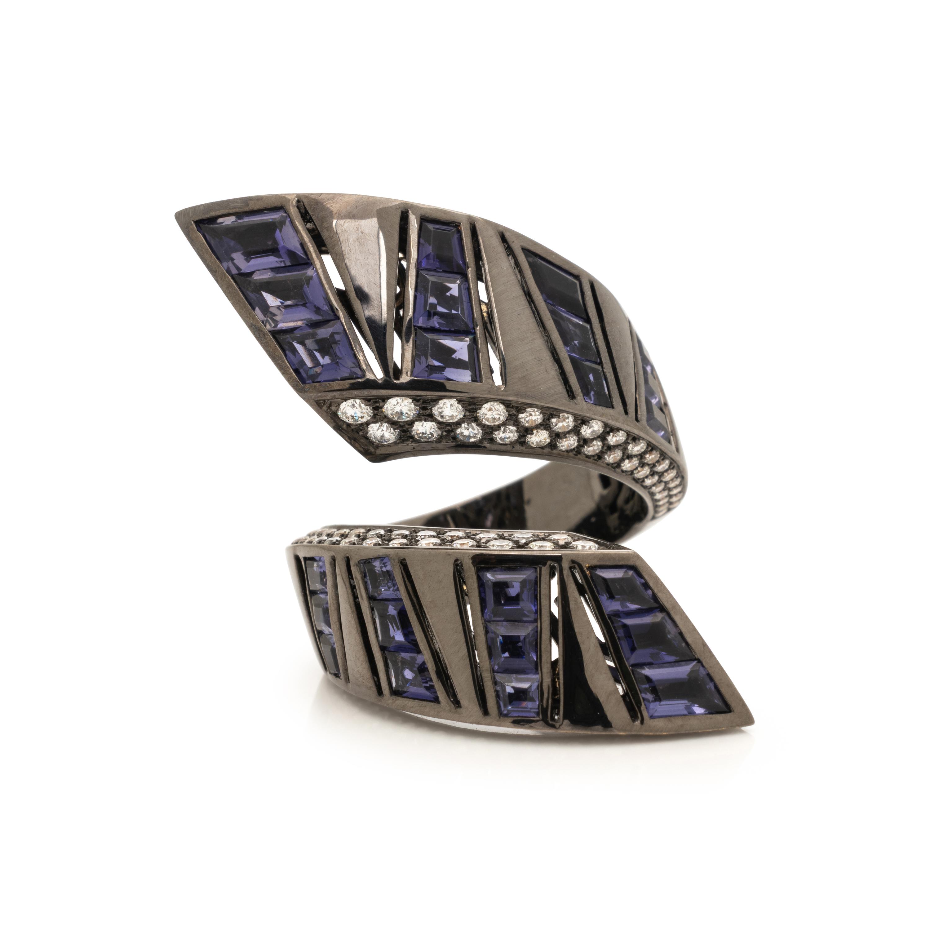 Daniella Kronfle, 'Neon Noir', Iolite, Diamond, and Blackened Gold Ring