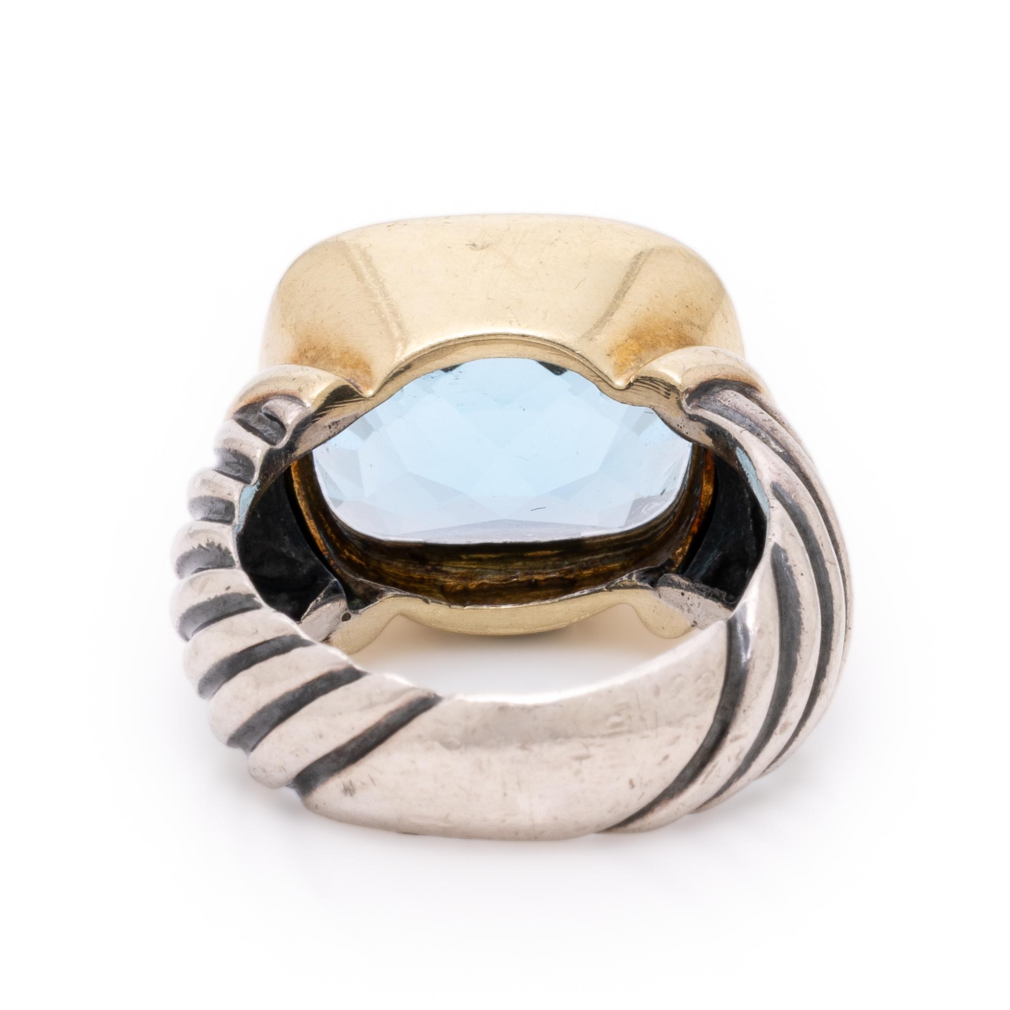 David Yurman, 'Noblesse' Blue Topaz, Sterling Silver, and Yellow Gold Ring
