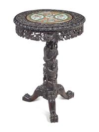 A Rose Medallion Porcelain Inset Rosewood Table