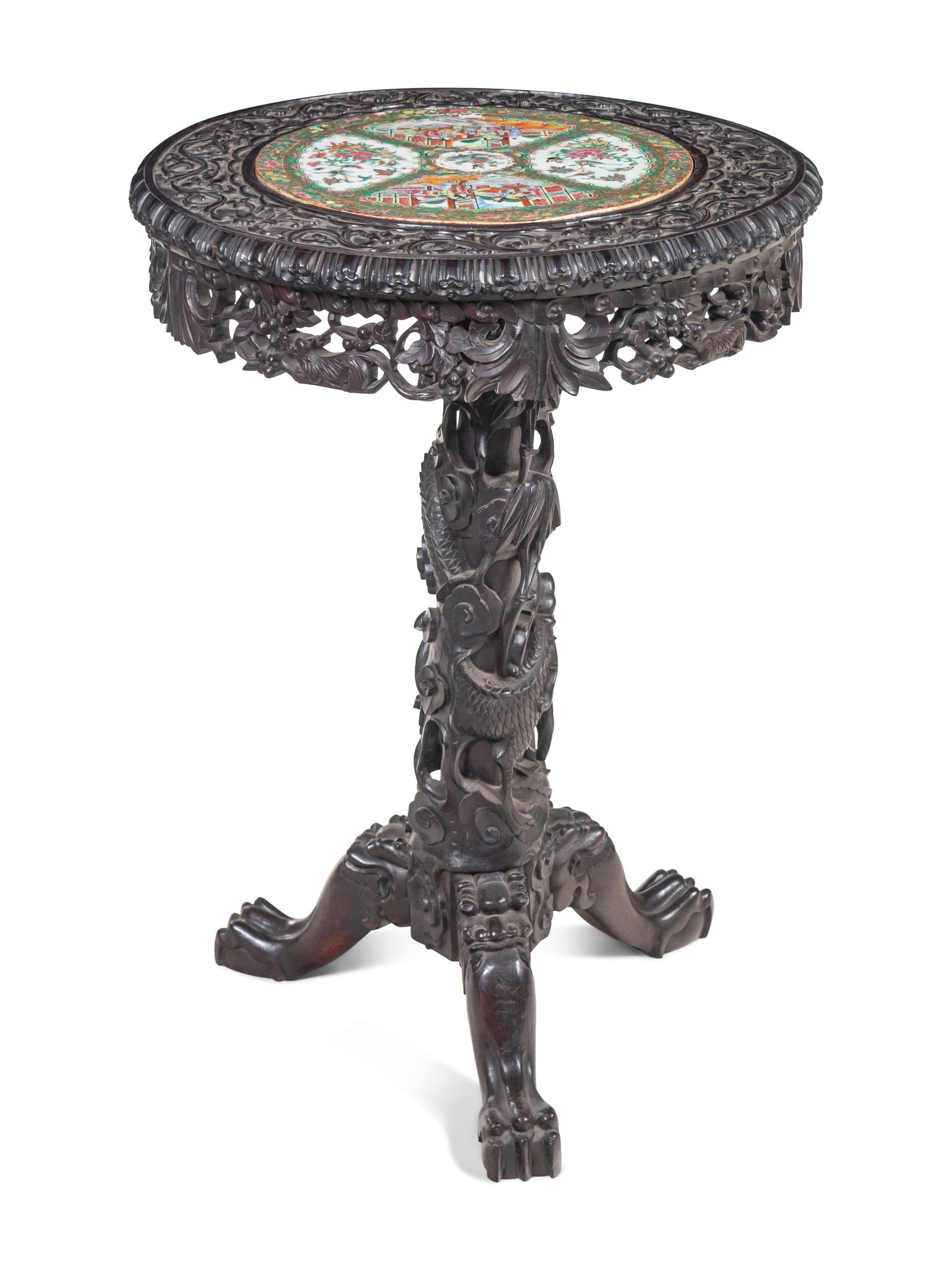 A Rose Medallion Porcelain Inset Rosewood Table