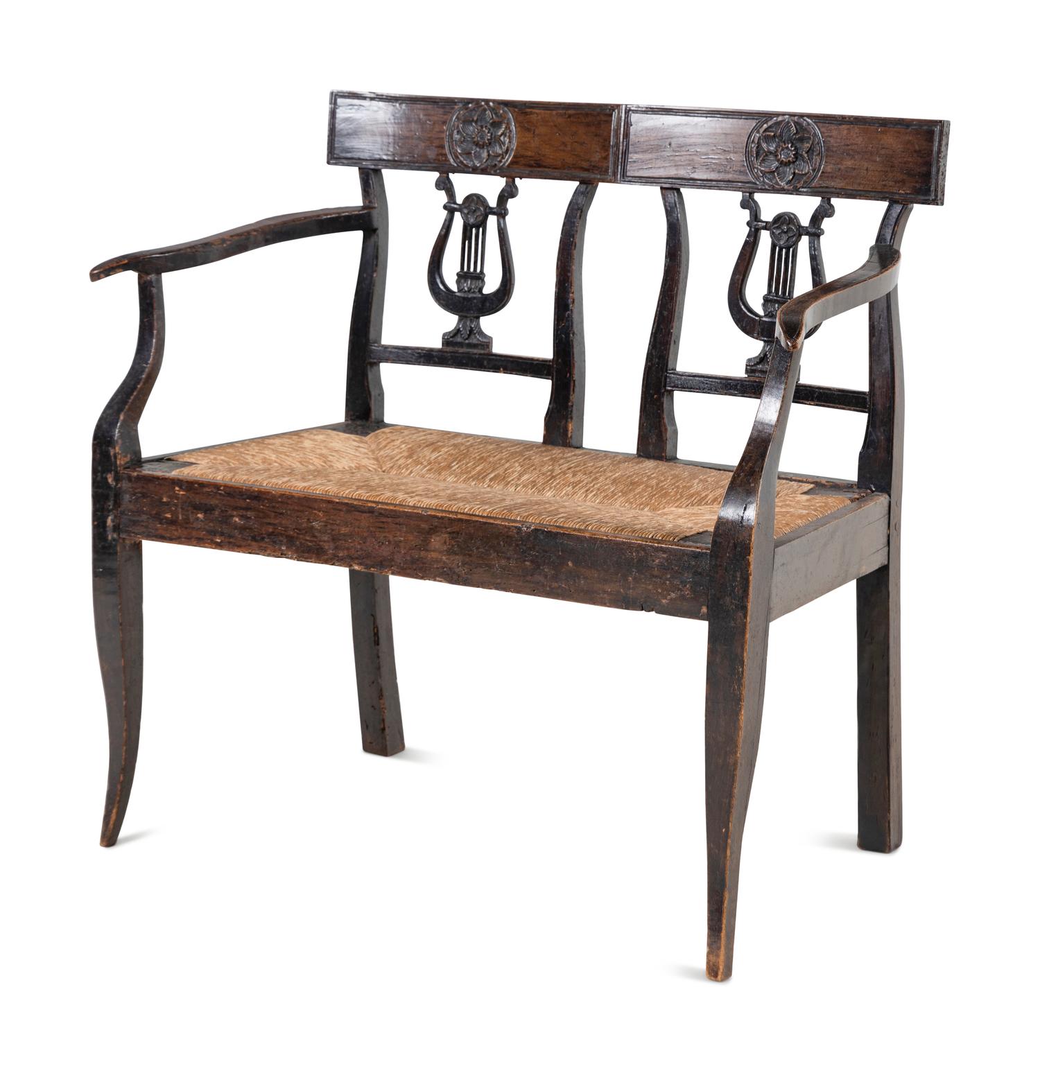 A Provincial Walnut Double Lyre-Back Bench