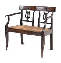 A Provincial Walnut Double Lyre-Back Bench