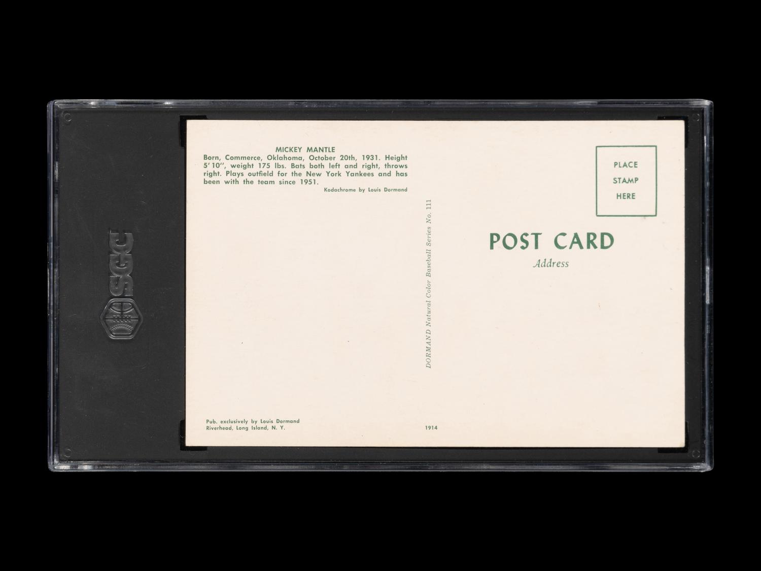 A 1953-55 Dormand Mickey Mantle Bat On Shoulder Postcard (SGC 3 VG)