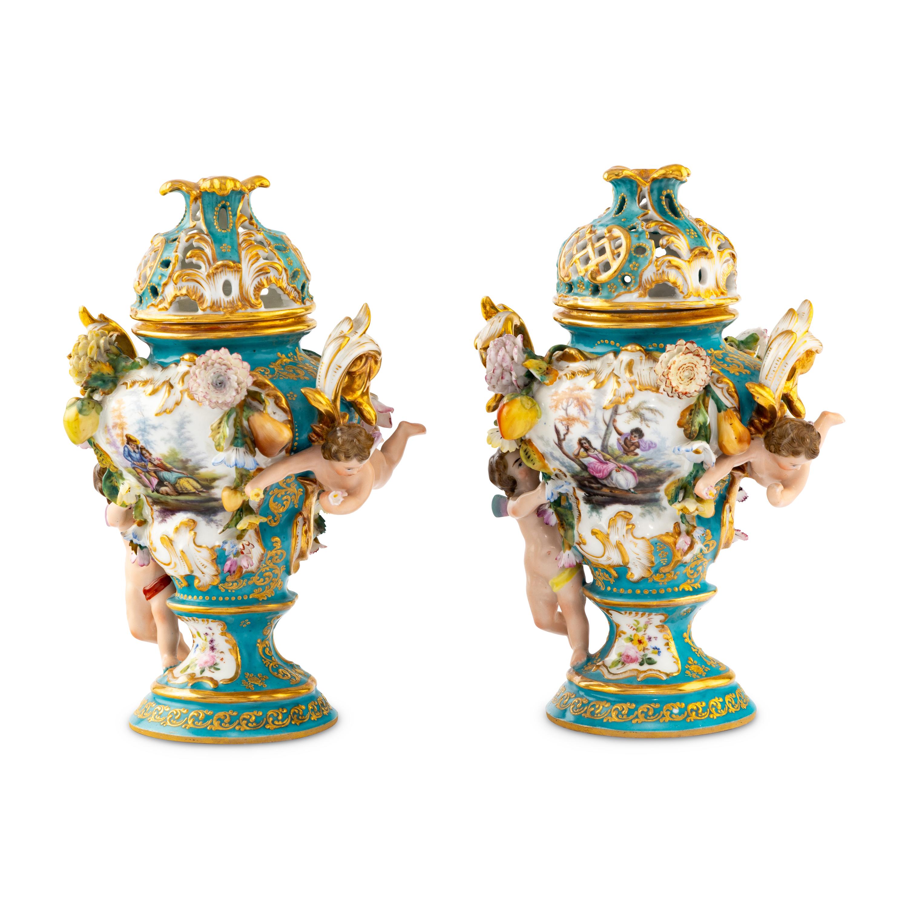 A Pair of Jacob Petit Porcelain Potpourri Vases