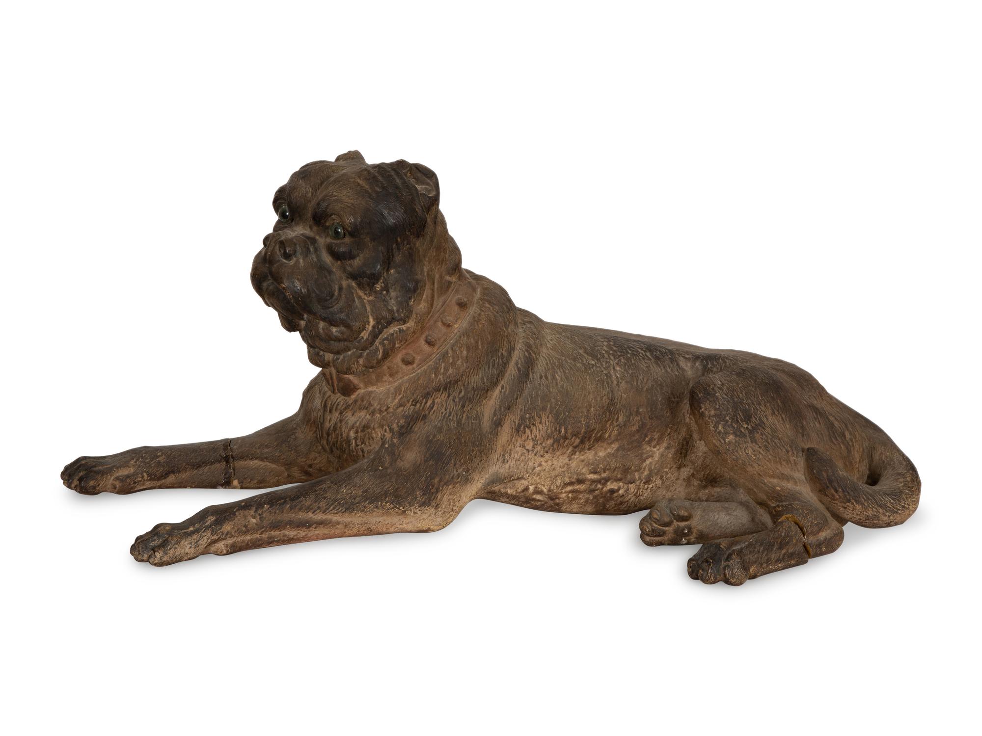 A Pair of English Painted Terracotta Pugs