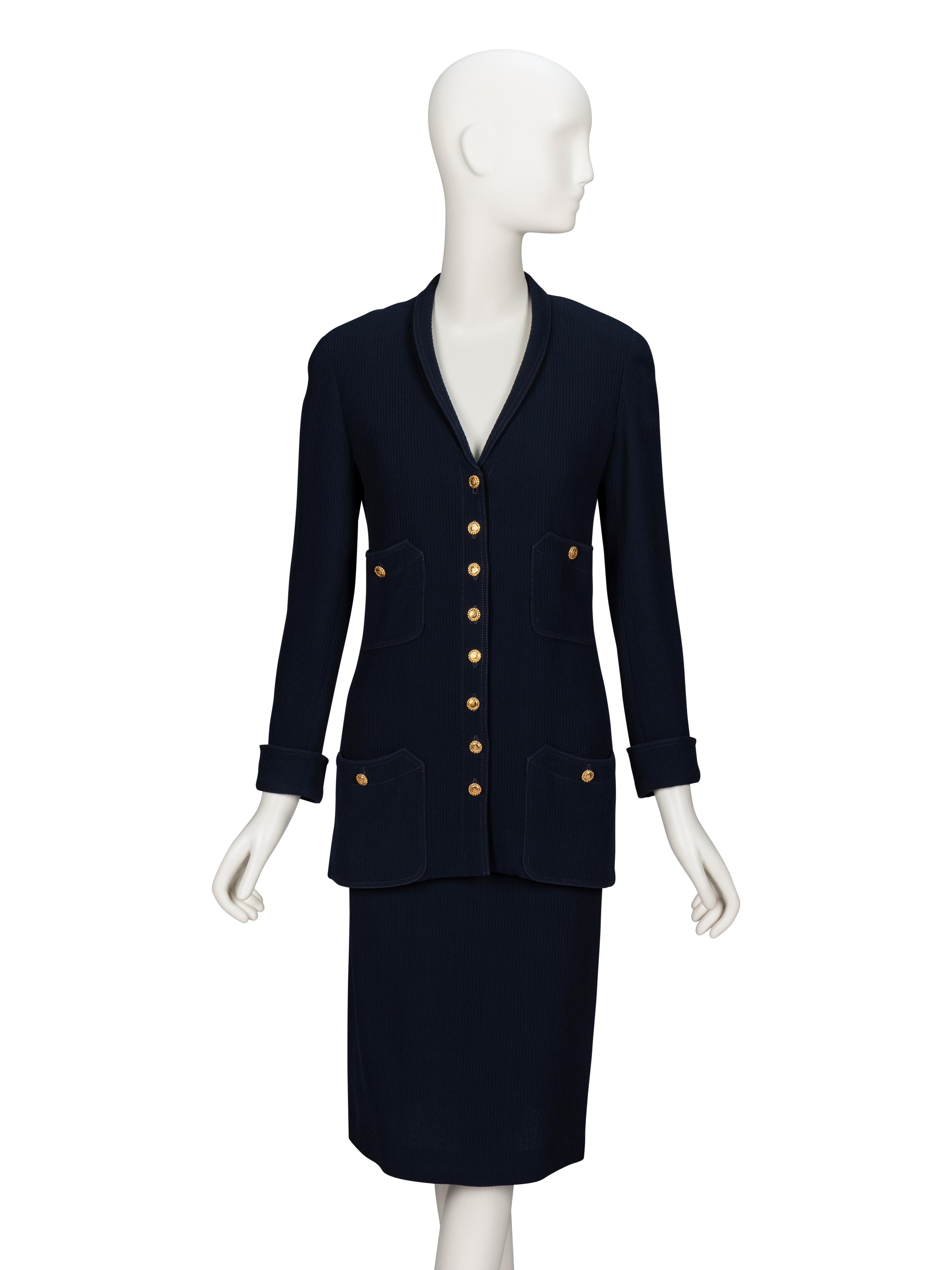 Chanel, Navy Cord Skirt Suit