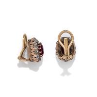 ANTIQUE, SYNTHETIC RUBY, DIAMOND, AND YELLOW GOLD EARRINGS