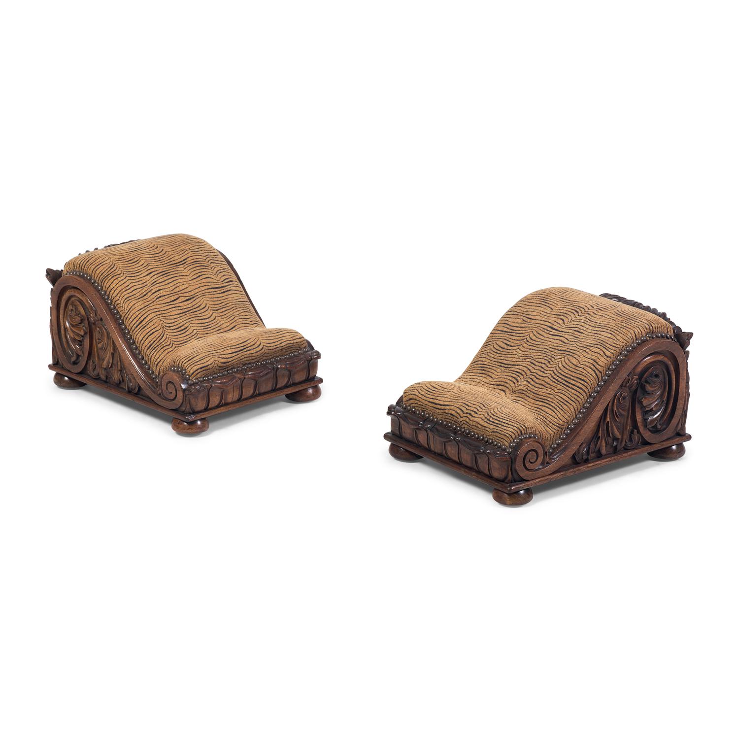 A Pair of George IV Carved Rosewood Footstools