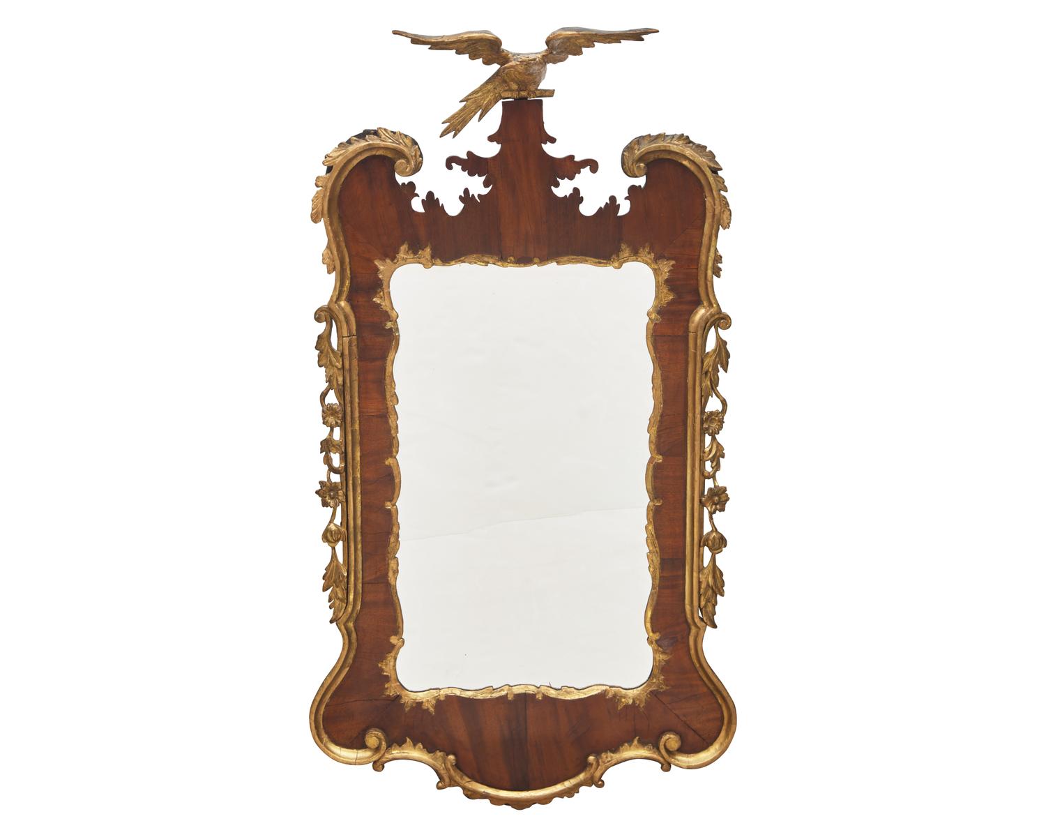 A George II Walnut Veneered and Parcel-Gilt Looking Glass