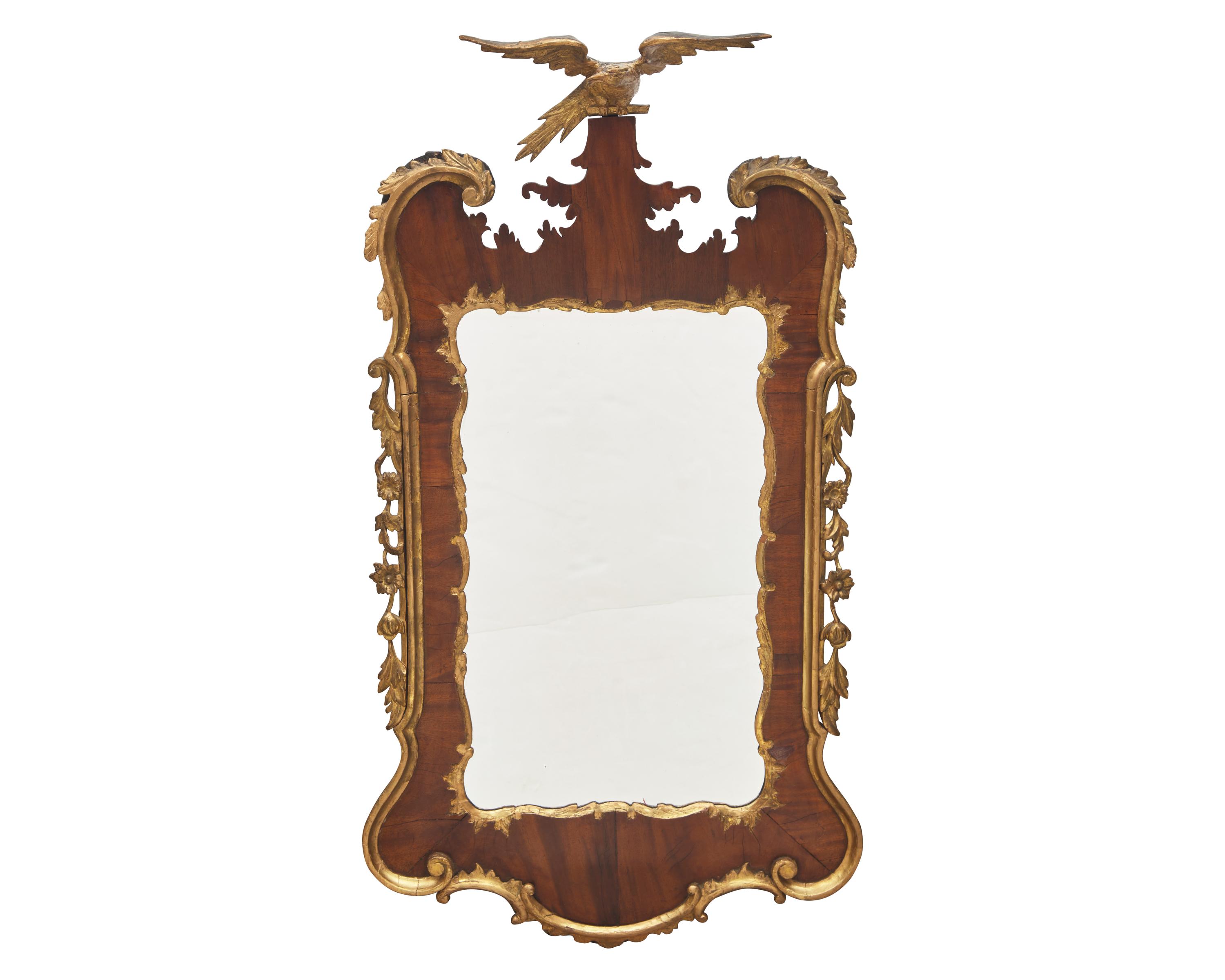 A George II Walnut Veneered and Parcel-Gilt Looking Glass