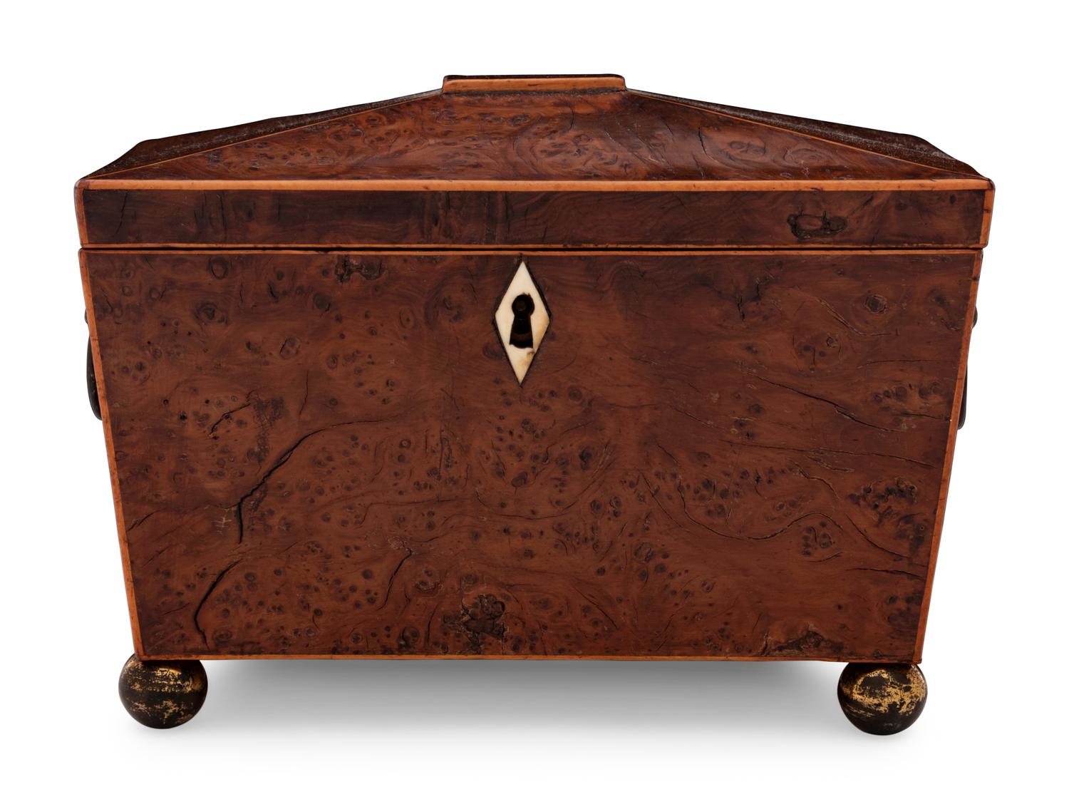 A Regency Gilt Metal Mounted Burlwood Tea Caddy