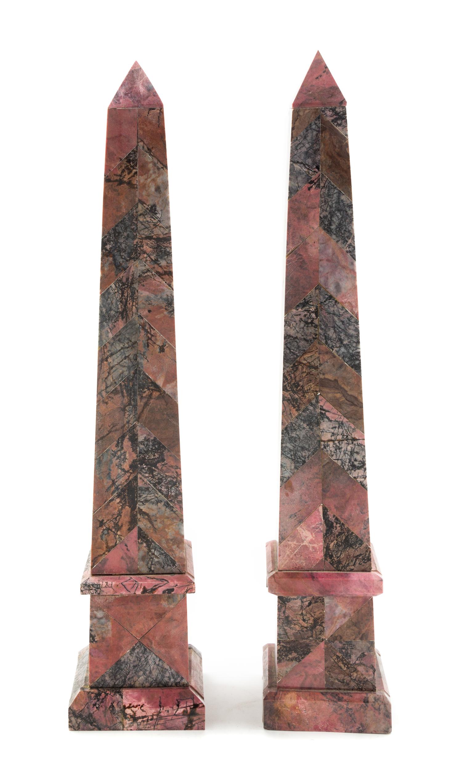 A Pair of Continental Marble Obelisks Height of taller 28 inches. — 20TH CENTURY