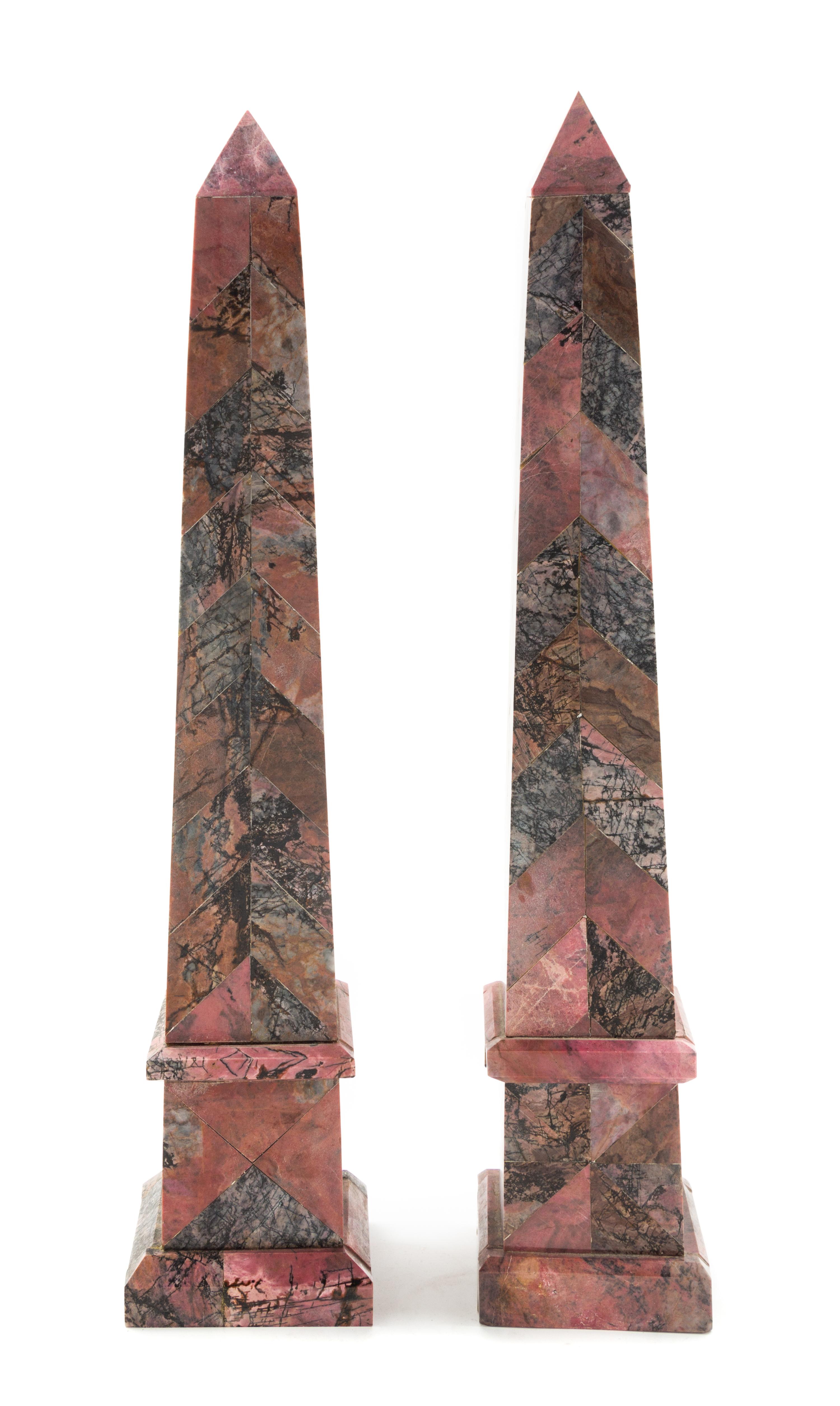 A Pair of Continental Marble Obelisks Height of taller 28 inches. — 20TH CENTURY