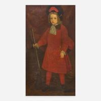 Spanish School 17th / 18th century Portrait of a Young Boy in Red with Gun