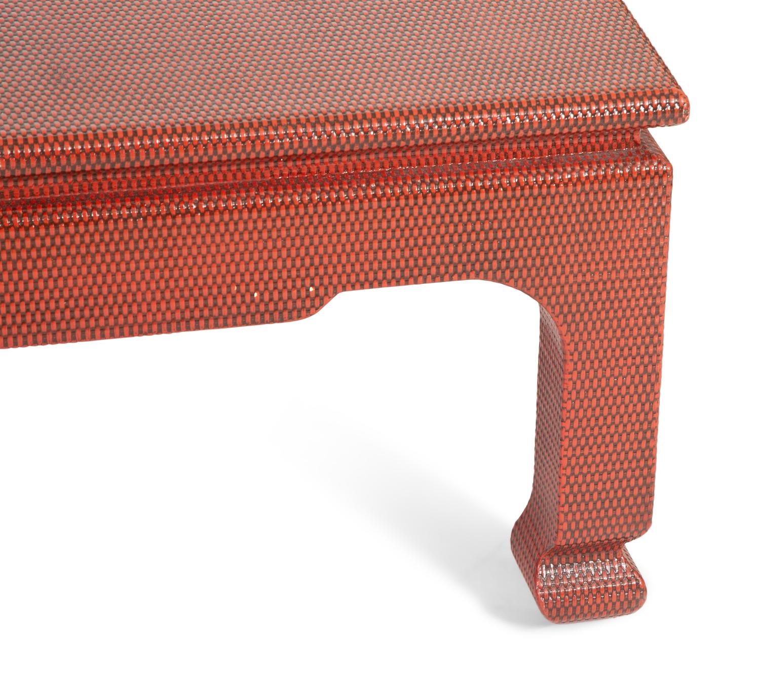 A Red-Painted Grasscloth Low Table