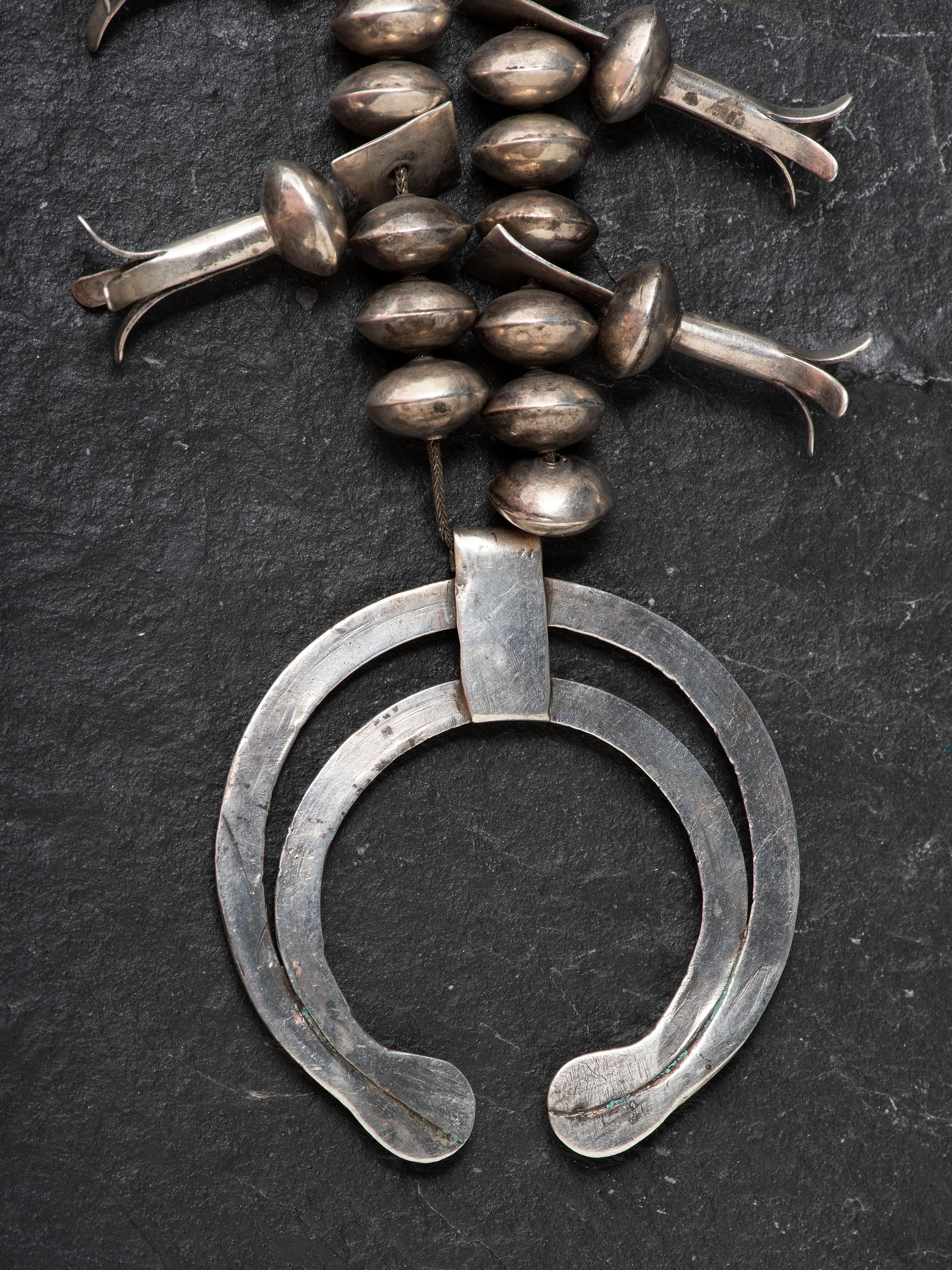 Navajo Silver Concha Belt and Squash Blossom Necklace