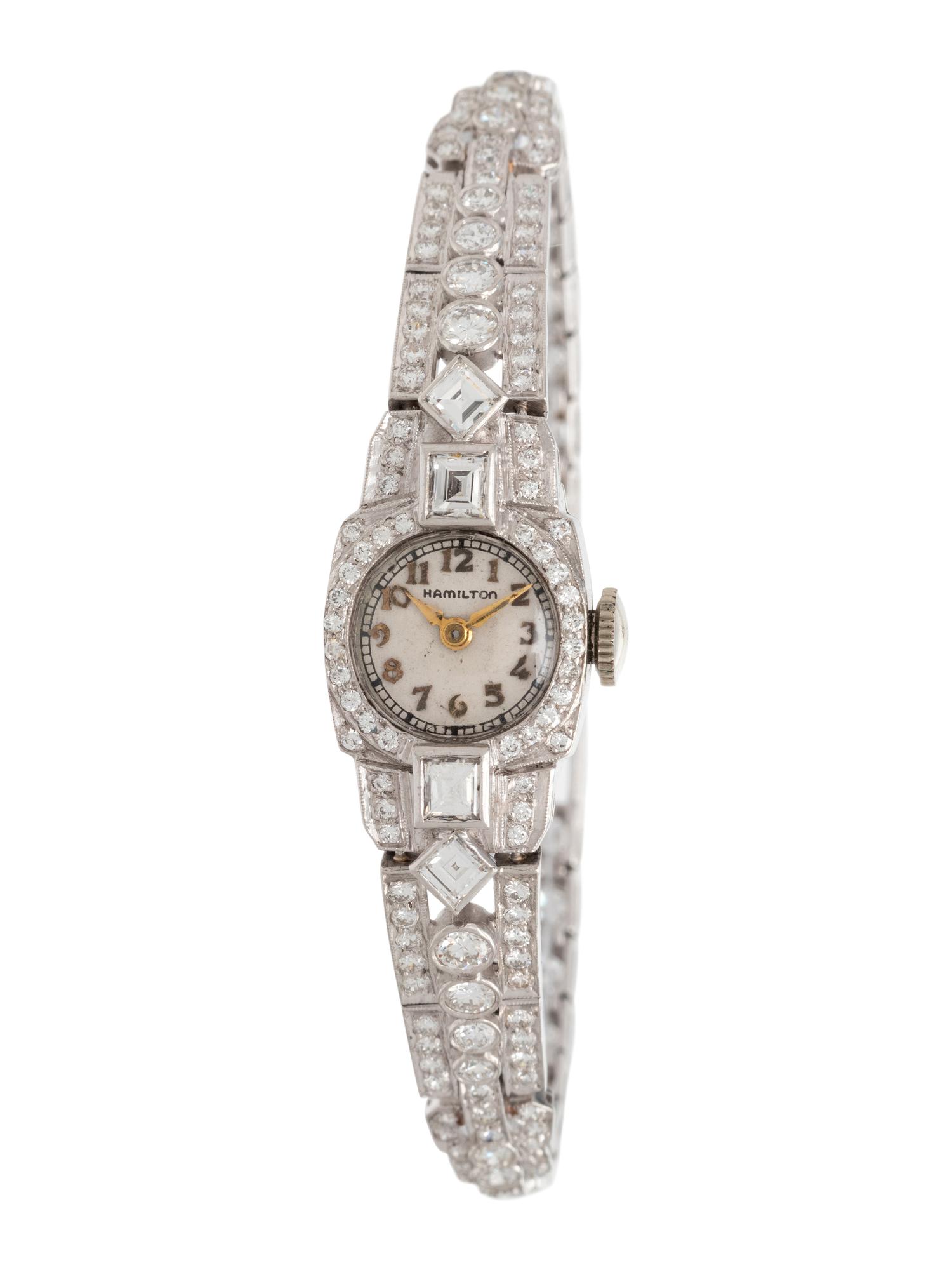 HAMILTON, PLATINUM AND DIAMOND WATCH