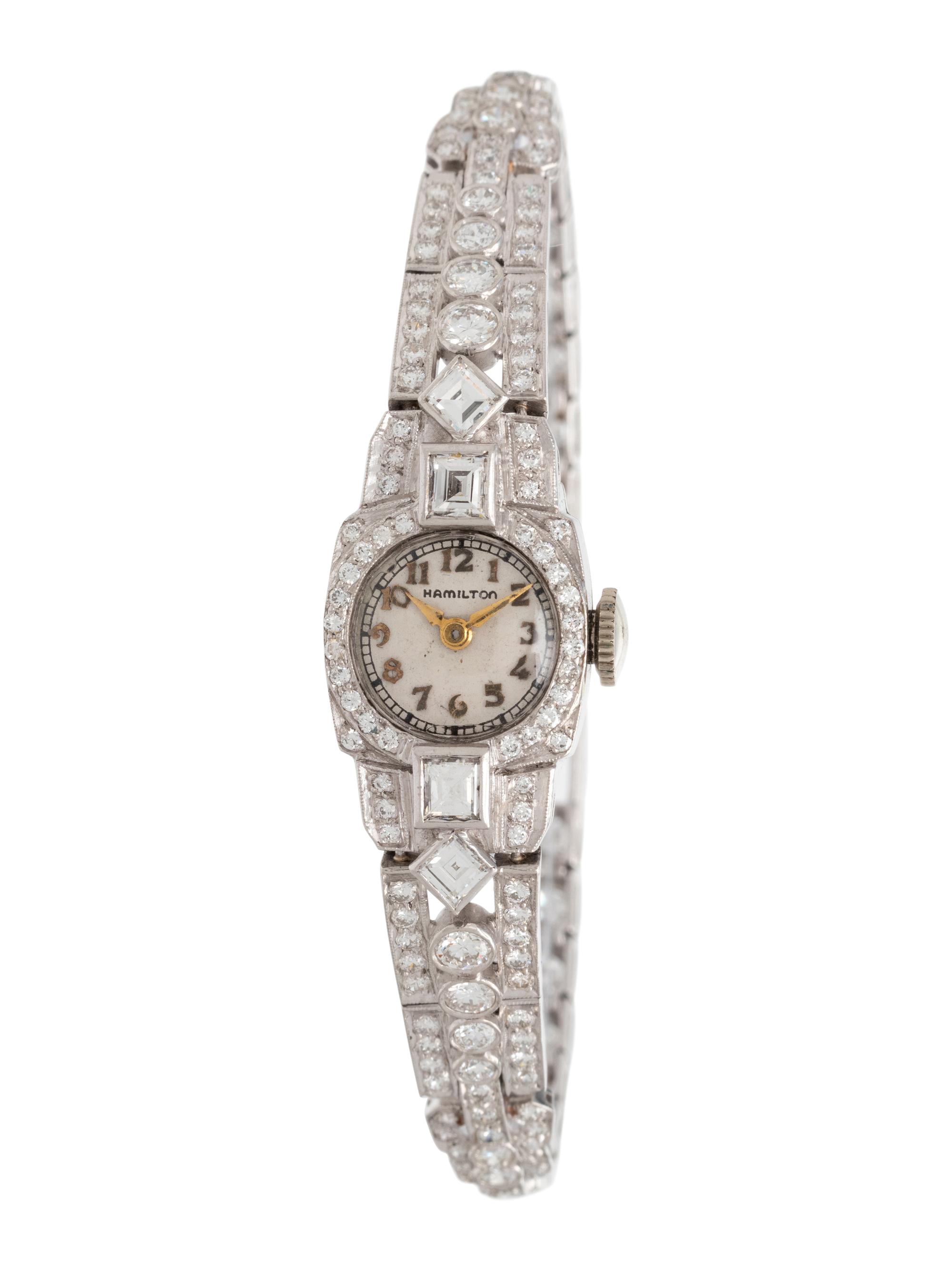 HAMILTON, PLATINUM AND DIAMOND WATCH