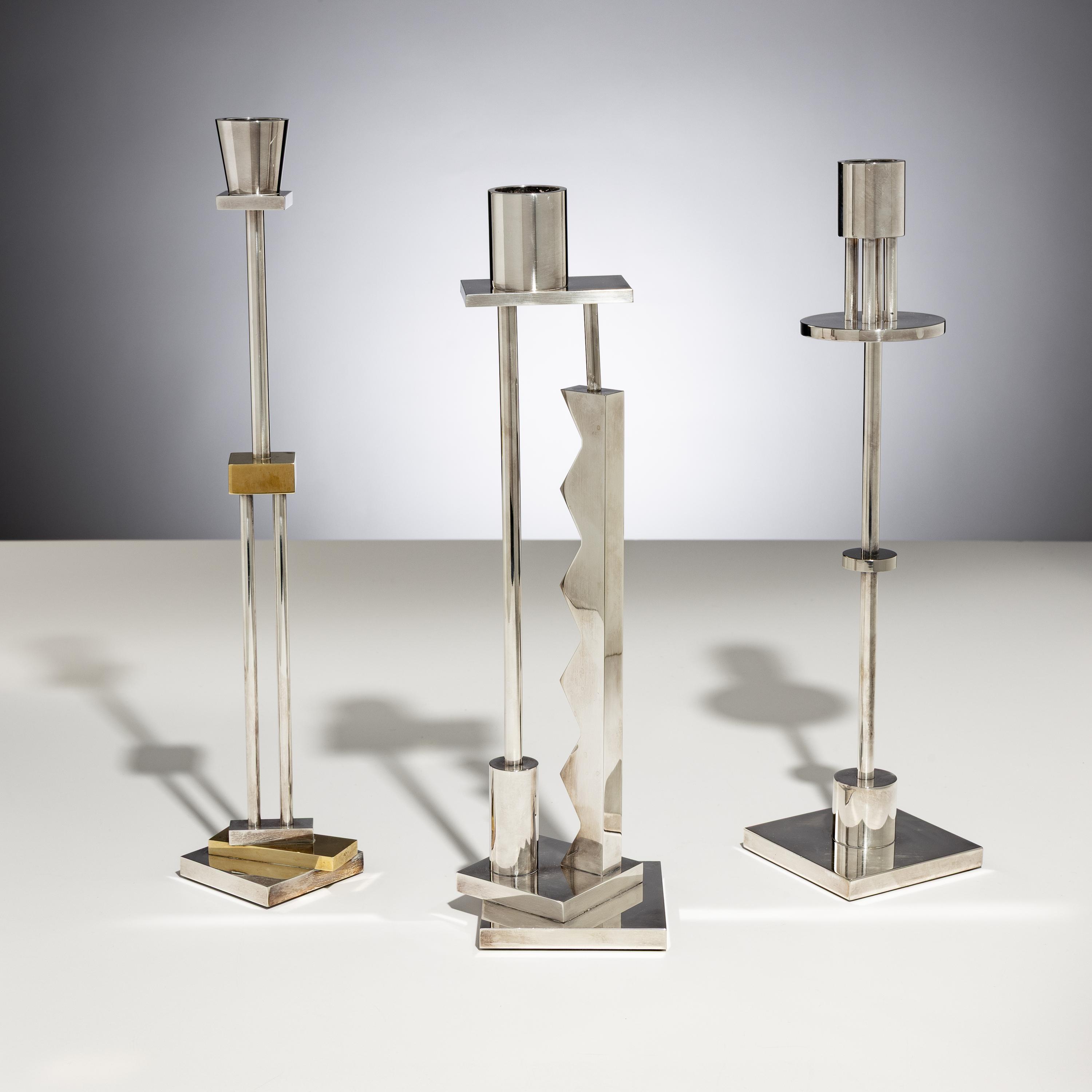 Ettore Sottsass (Italian, 1917–2007) — Candlestick Trio, c. 1985 for Swid Powell