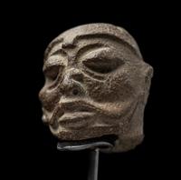 A Maya Terracotta Head from a Figural Vessel