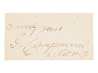 CAMPANARI, Giuseppe (1855-1927). Signature on card (“G. Campanari”), New York, 30 October 1919.