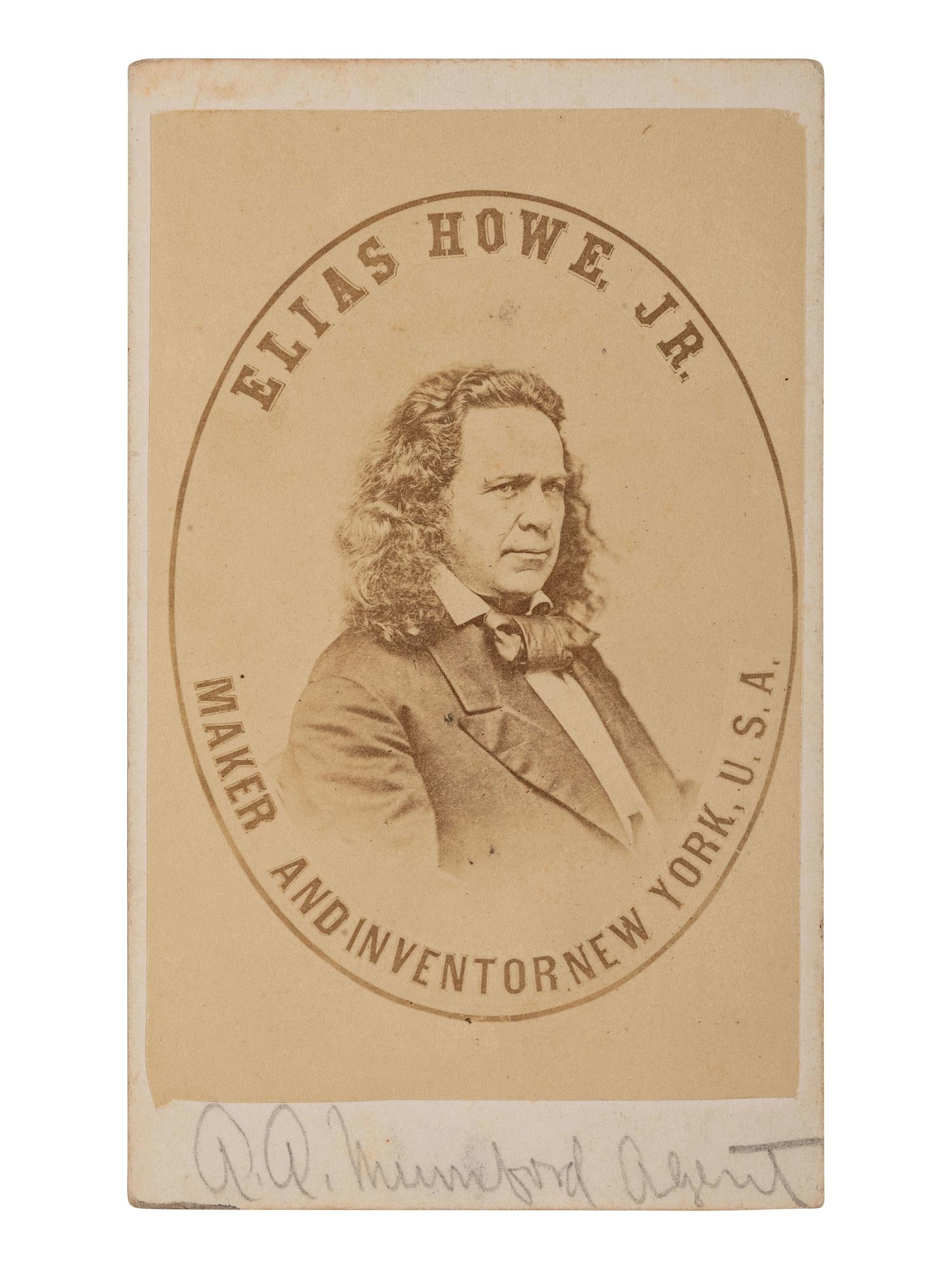 [EARLY PHOTOGRAPHY]. Advertising CDV for American inventor Elias Howe Jr.