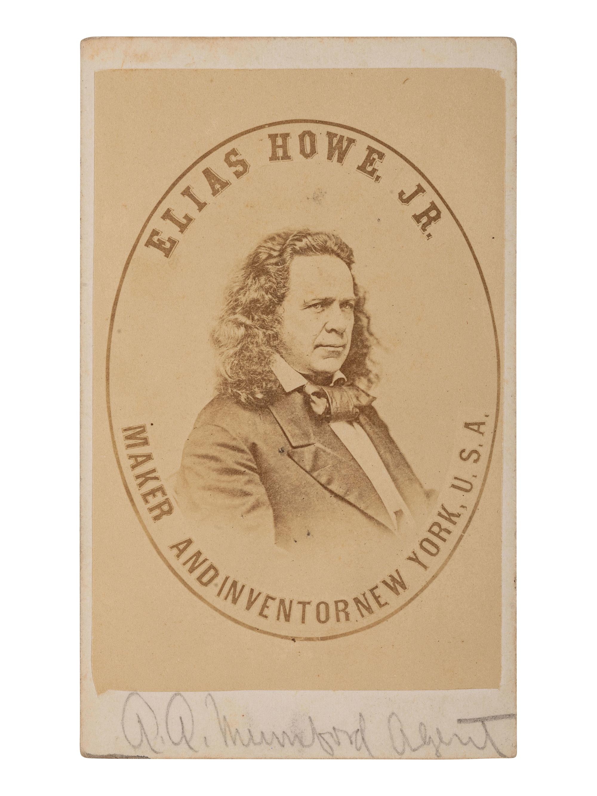[EARLY PHOTOGRAPHY]. Advertising CDV for American inventor Elias Howe Jr.