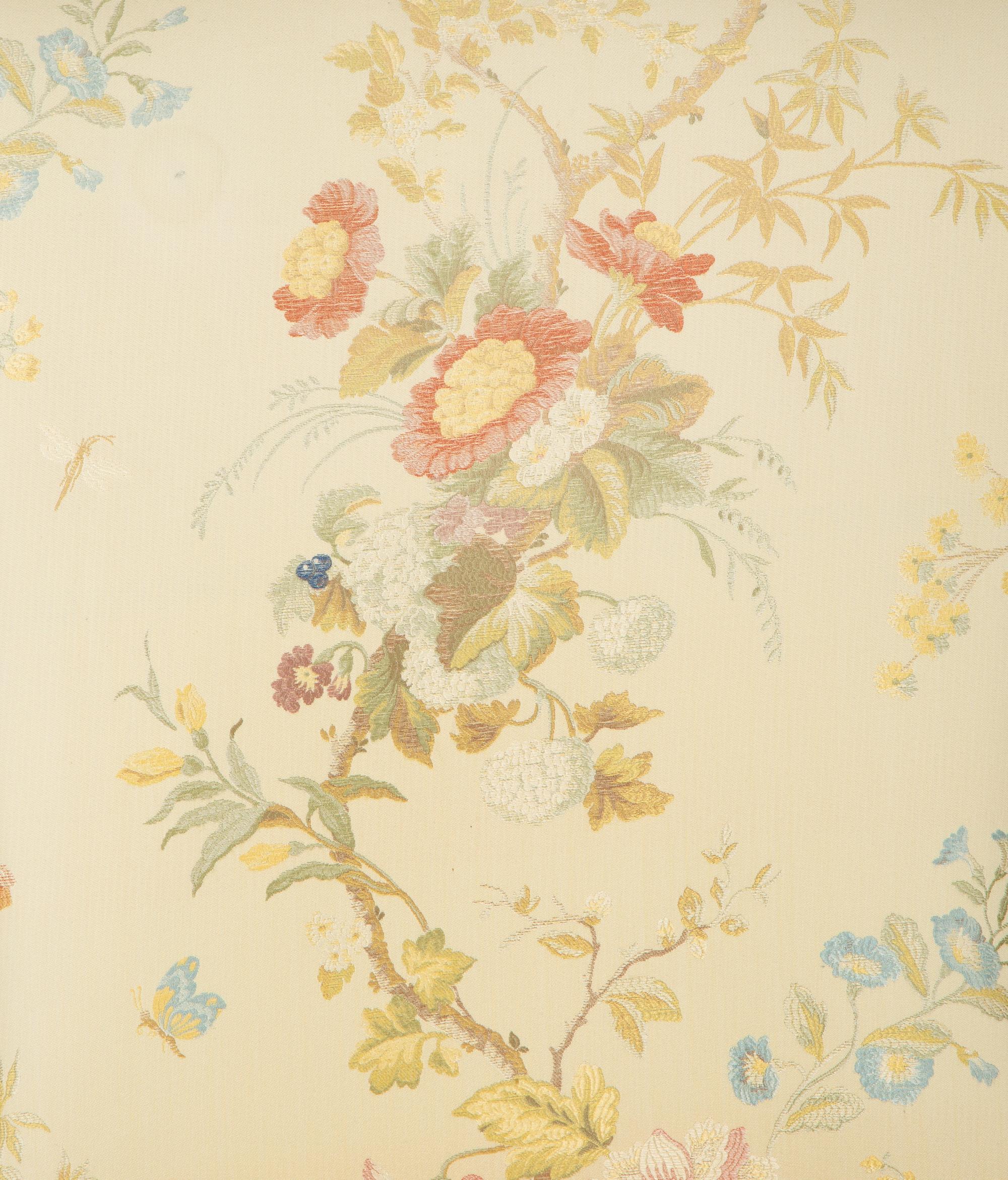 A Pair of Slipper Chairs with Scalamandré Meissen Magnolia Silk Lampas Pattern Upholstery