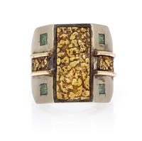 A 14 Karat White Gold, Gold Nugget and Irradiated Diamond Ring, 25.20 dwts.