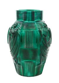 A Czechoslovakian Agate Glass Vase Height 9 1/2 inches.