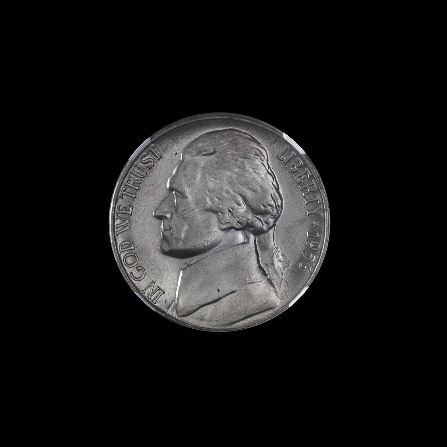 A United States 1953-S Jefferson 5c Coin — NGC GRADED MS66