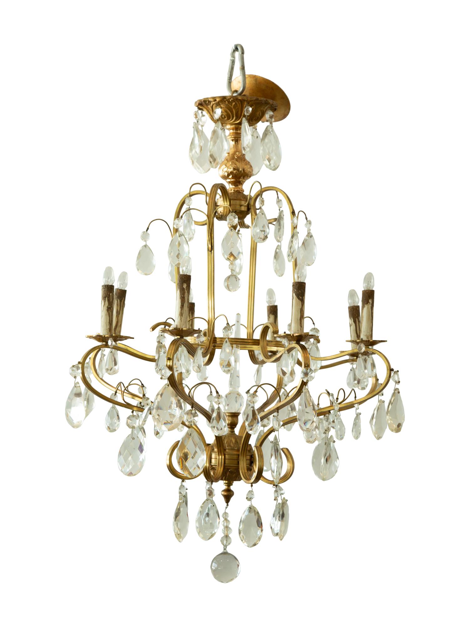 A Louis XV Style Gilt Metal and Cut Glass Six-Light Chandelier