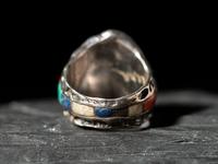 Silver Tufa Cast Shield Ring, with Cobblestone Inlay