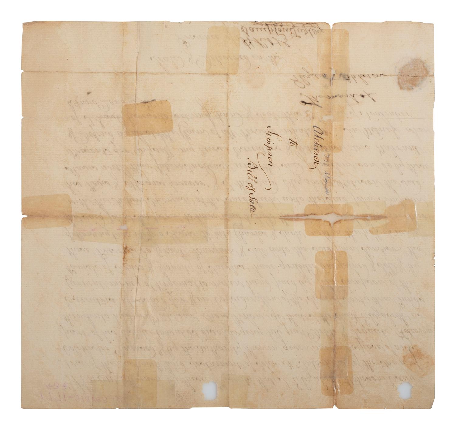 [SLAVERY & ABOLITION]. Manuscript bill of sale for two enslaved individuals, Charles and Suck. Colchester, [VA], 1771.