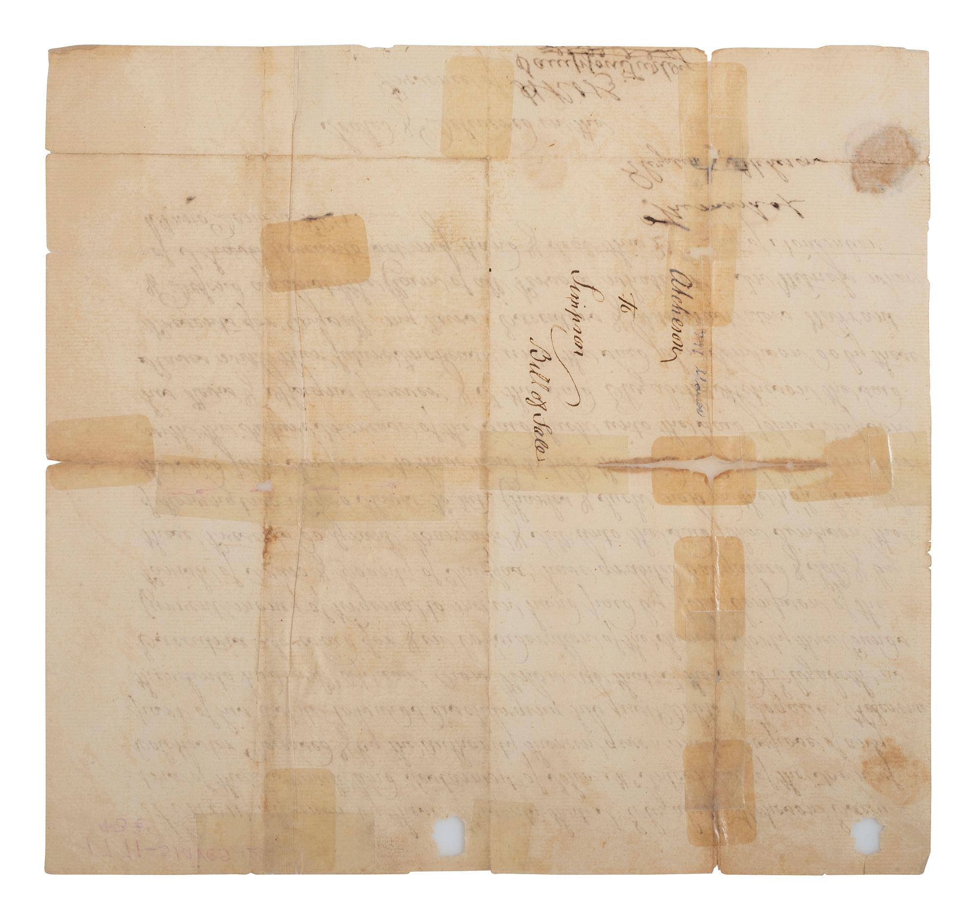 [SLAVERY & ABOLITION]. Manuscript bill of sale for two enslaved individuals, Charles and Suck. Colchester, [VA], 1771.