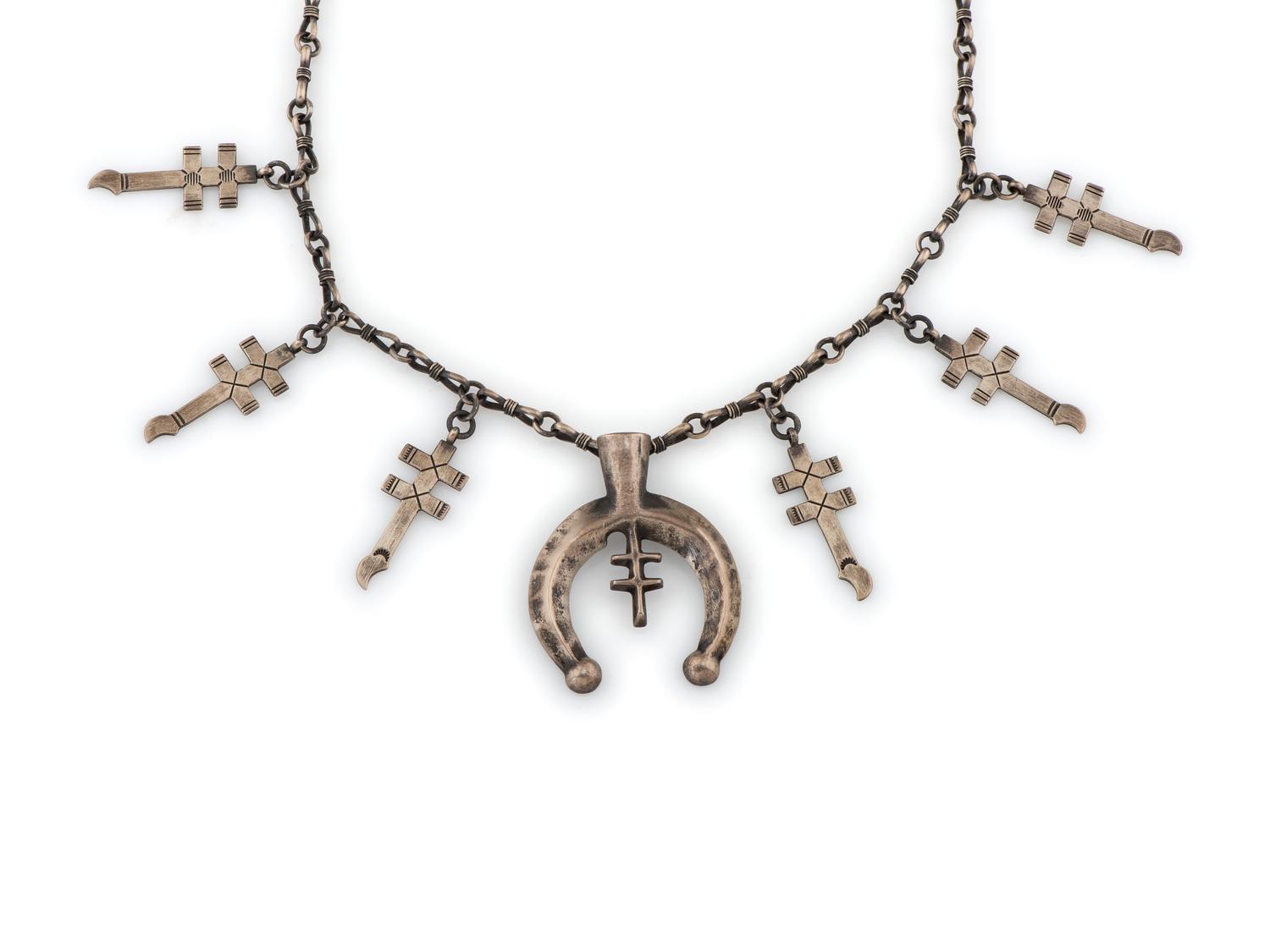 Cast Silver Isleta Cross and Naja Necklace