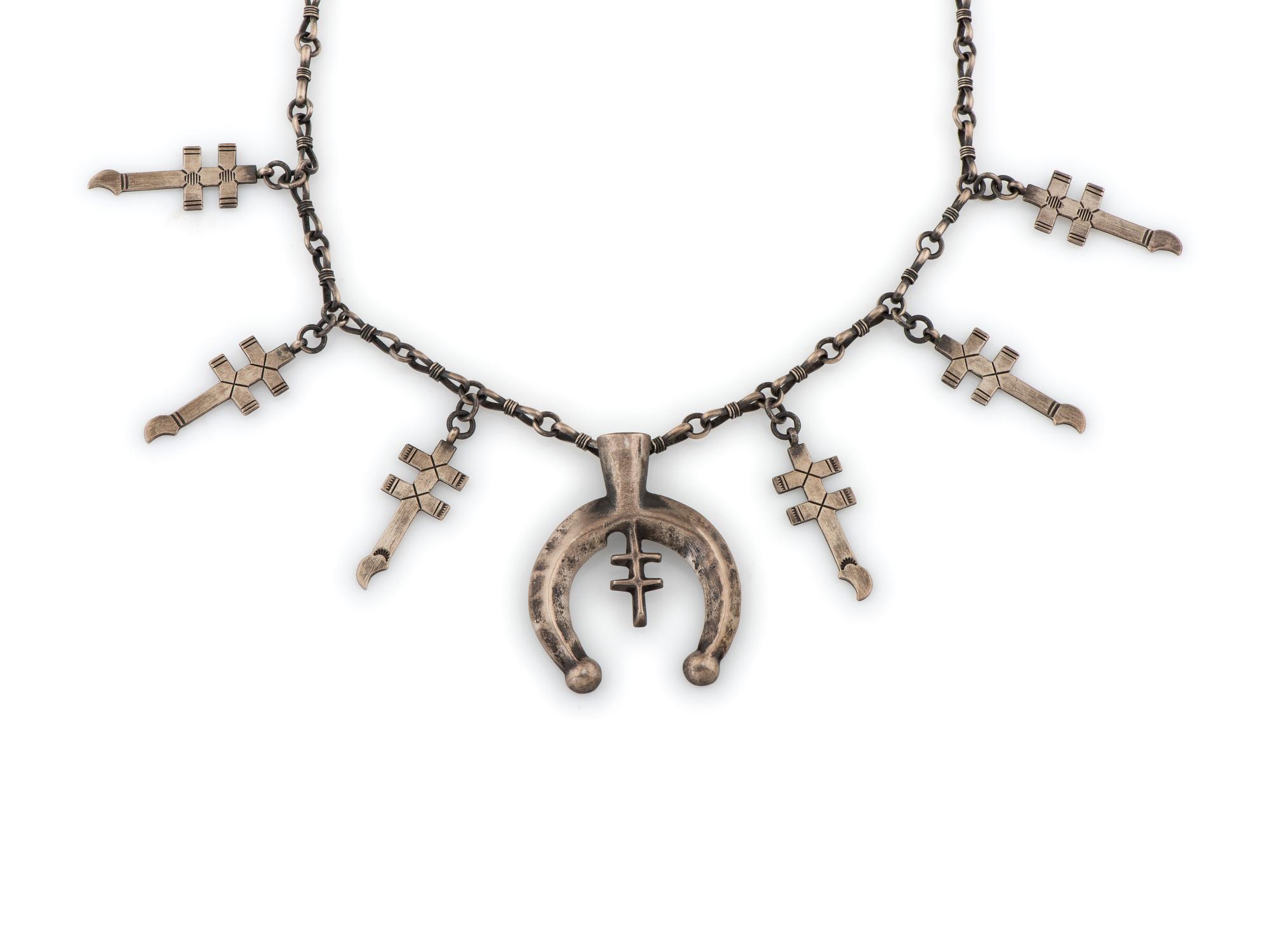 Cast Silver Isleta Cross and Naja Necklace