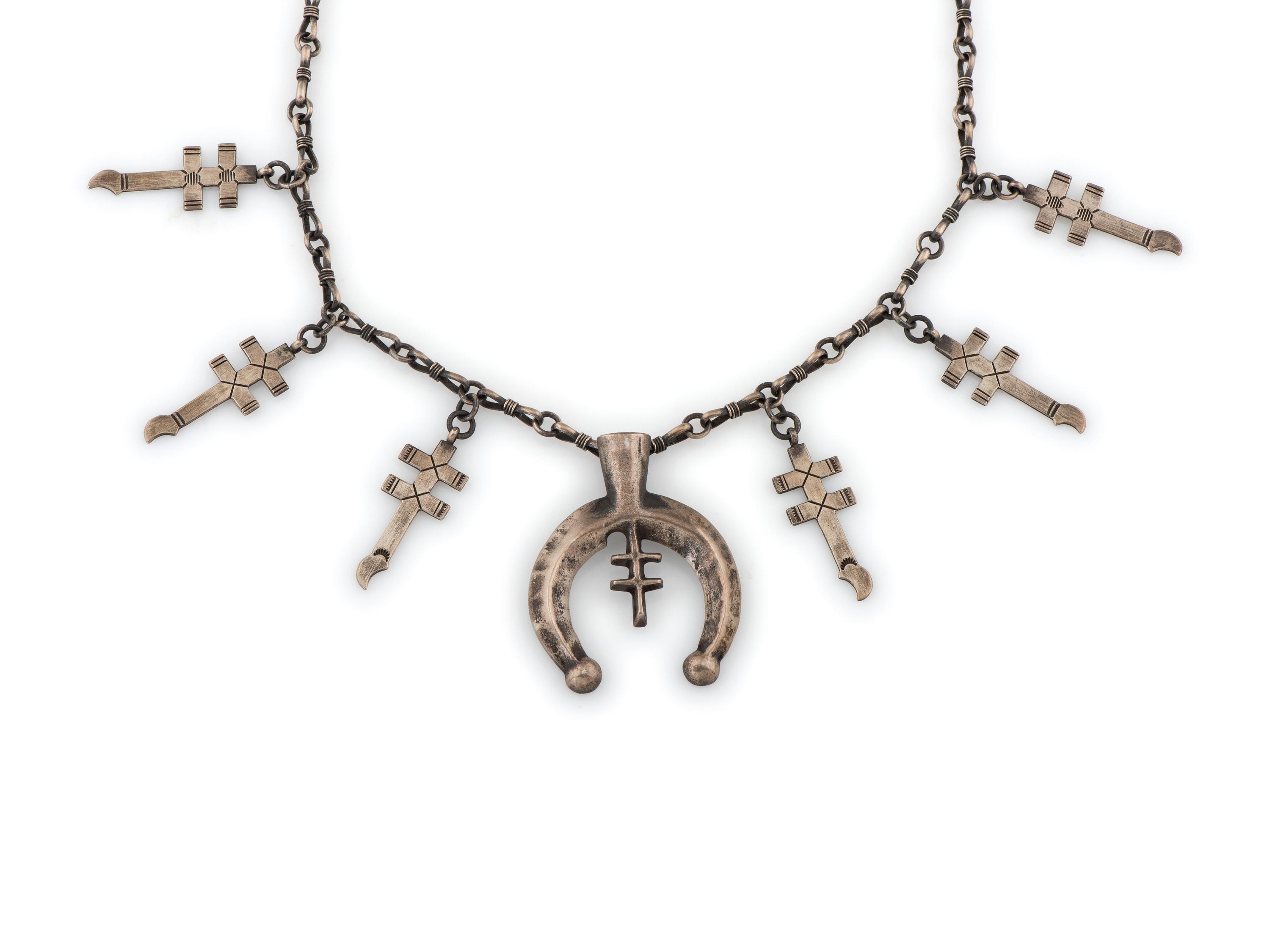 Cast Silver Isleta Cross and Naja Necklace