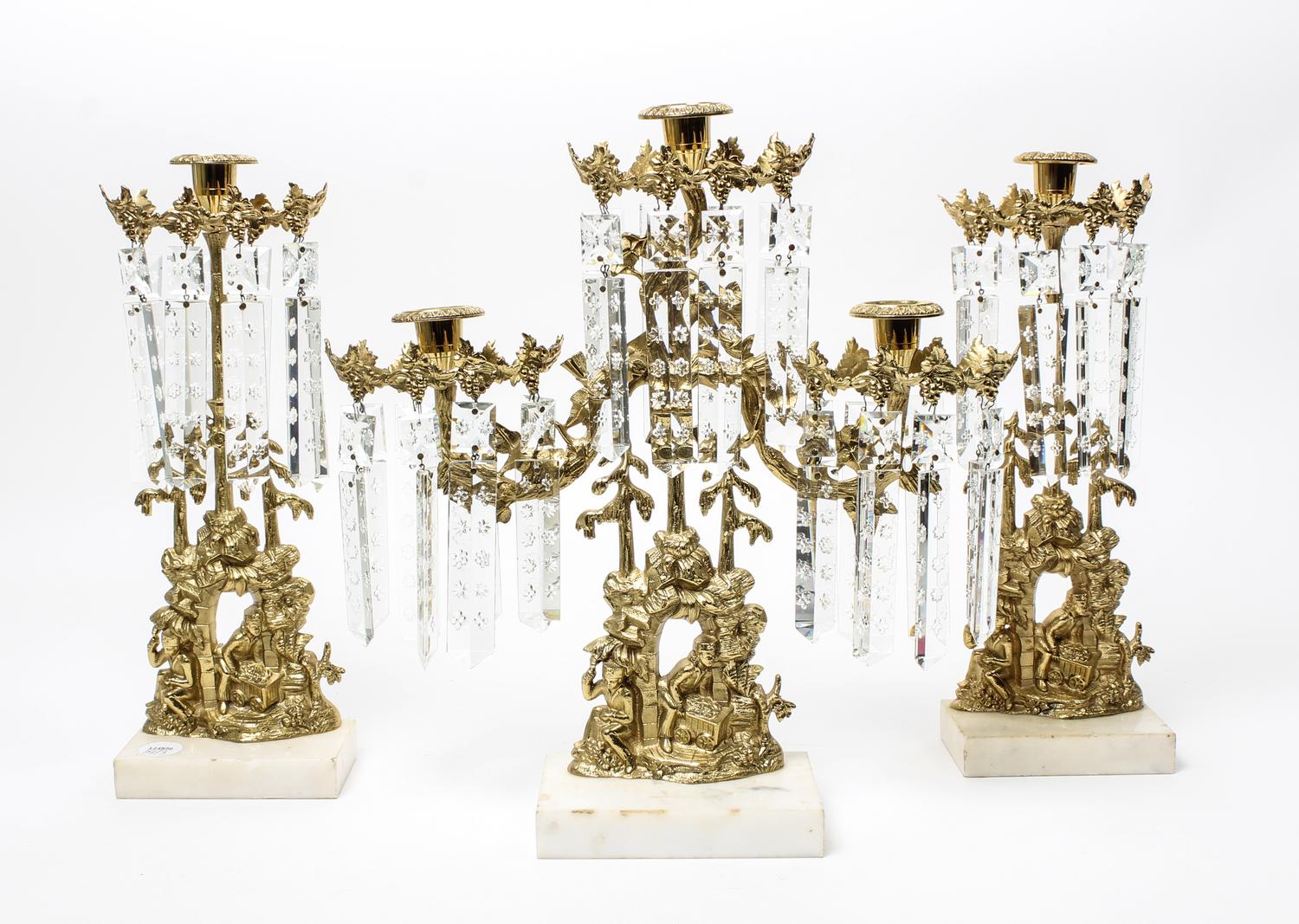 A Victorian Brass and Marble Garniture — 19TH CENTURY