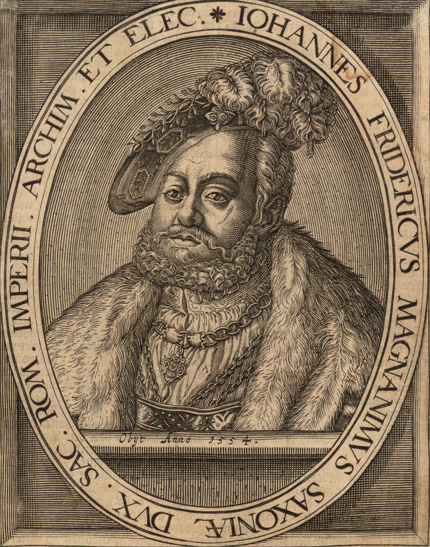 A group of four European engravings depicting Rembrandt, John Calvin, Johann Frederick I, and an unknown sitter