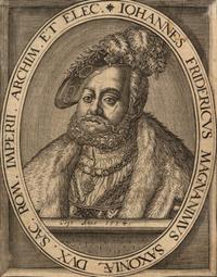 A group of four European engravings depicting Rembrandt, John Calvin, Johann Frederick I, and an unknown sitter