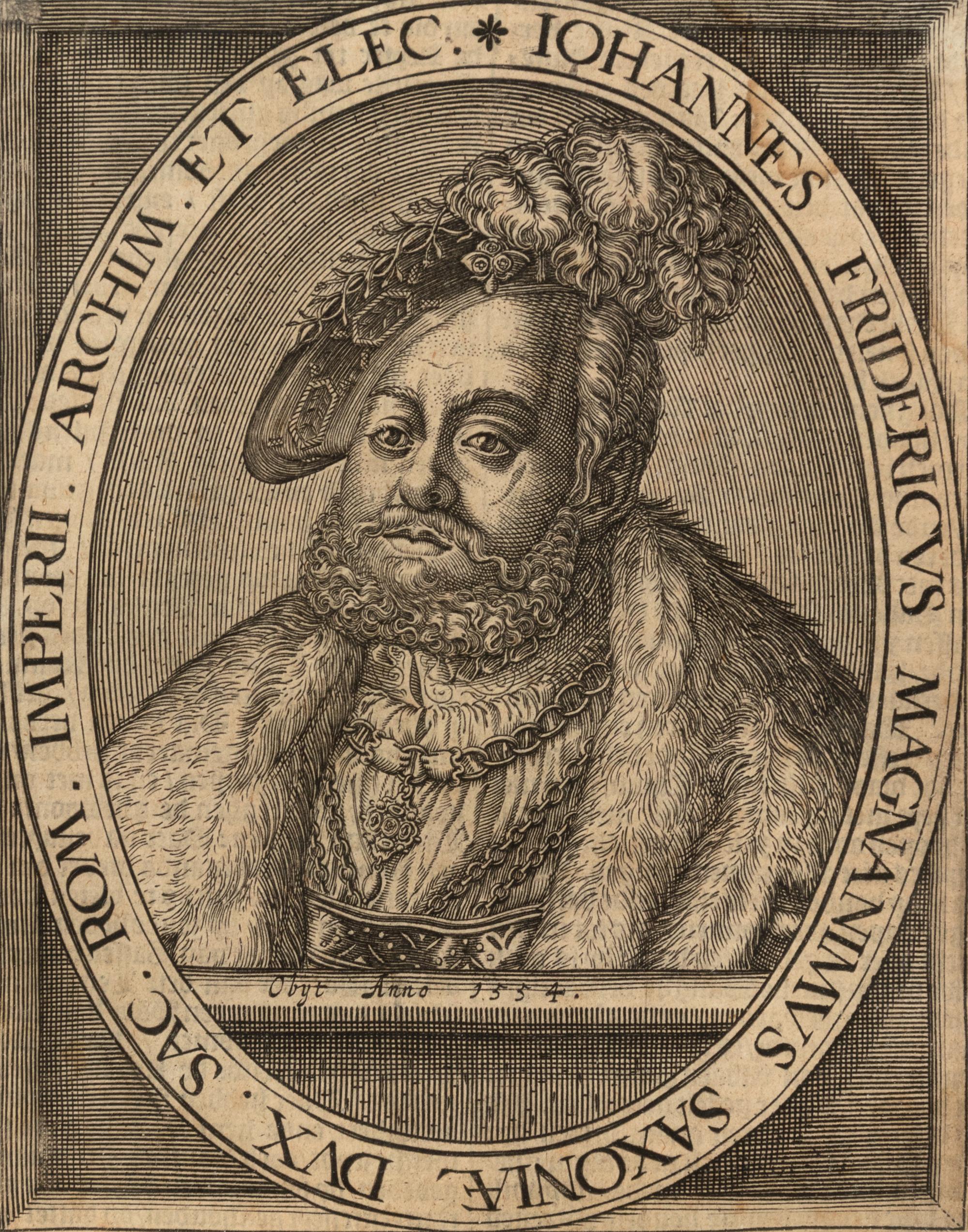 A group of four European engravings depicting Rembrandt, John Calvin, Johann Frederick I, and an unknown sitter