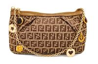 A Fendi Zucchino Studded Pochette, 5" H x 8.25" W x 0.5" D; Strap drop: 7".