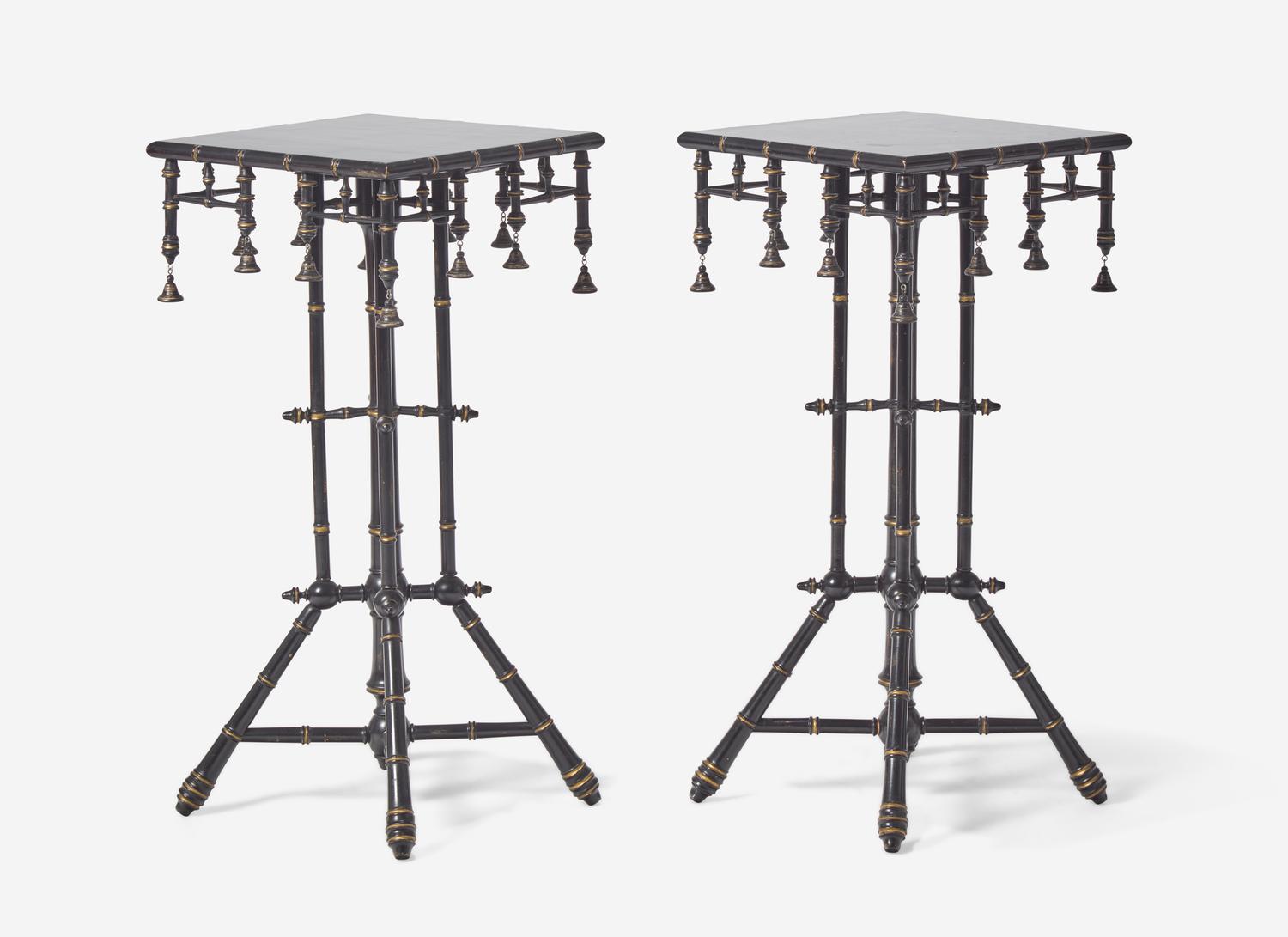 A Pair of American Aesthetic Movement Black-Painted and Parcel Gilt Stands