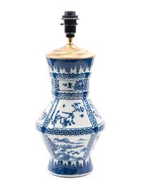 A Blue and White Chinoiserie Porcelain Table Lamp