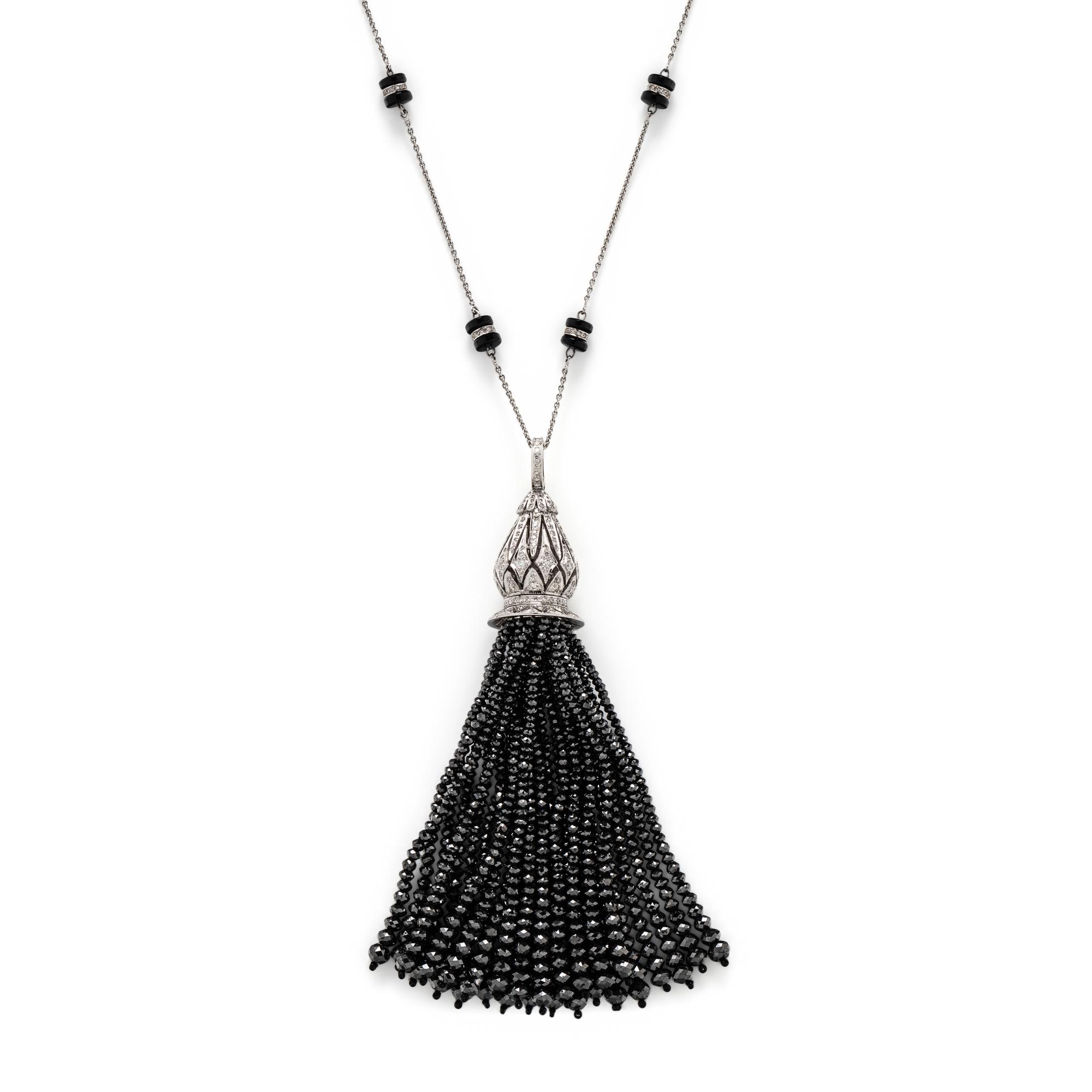 MUNNU THE GEM PALACE, DIAMOND AND BLACK DIAMOND TASSEL NECKLACE