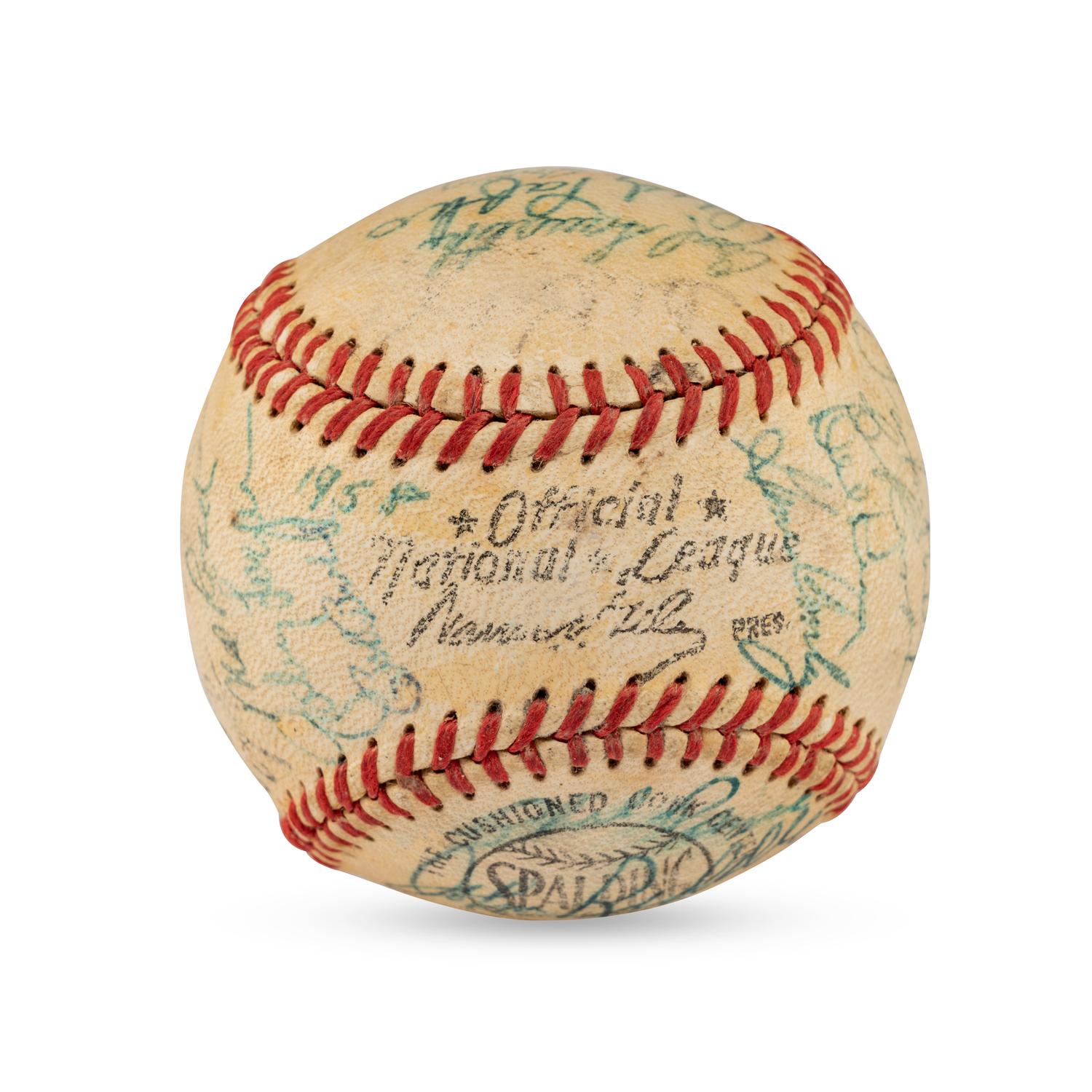 A 1957 World Series Champions Milwaukee Braves Team Signed Autograph Baseball Including Hank Aaron (JSA Letter of Authenticity),